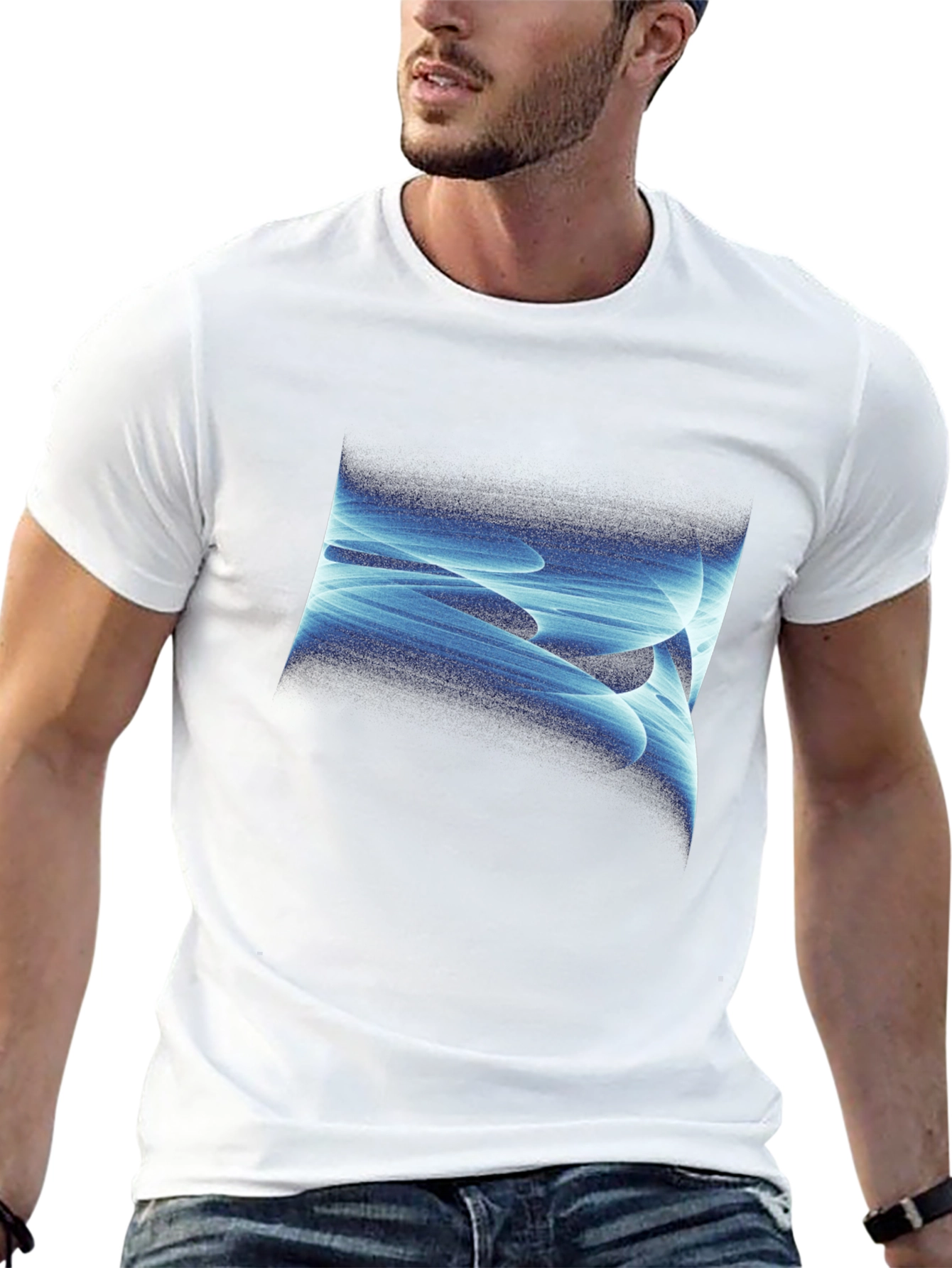 Abstract Blue Swirl Graphic Black T-Shirt