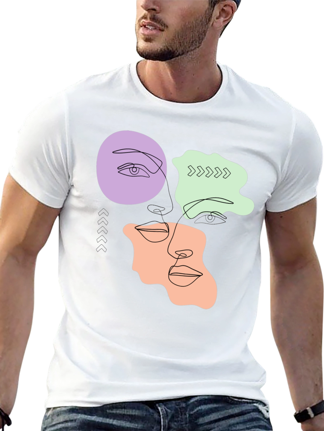 Abstract Face Line Art T-Shirt - Modern Graphic Tee