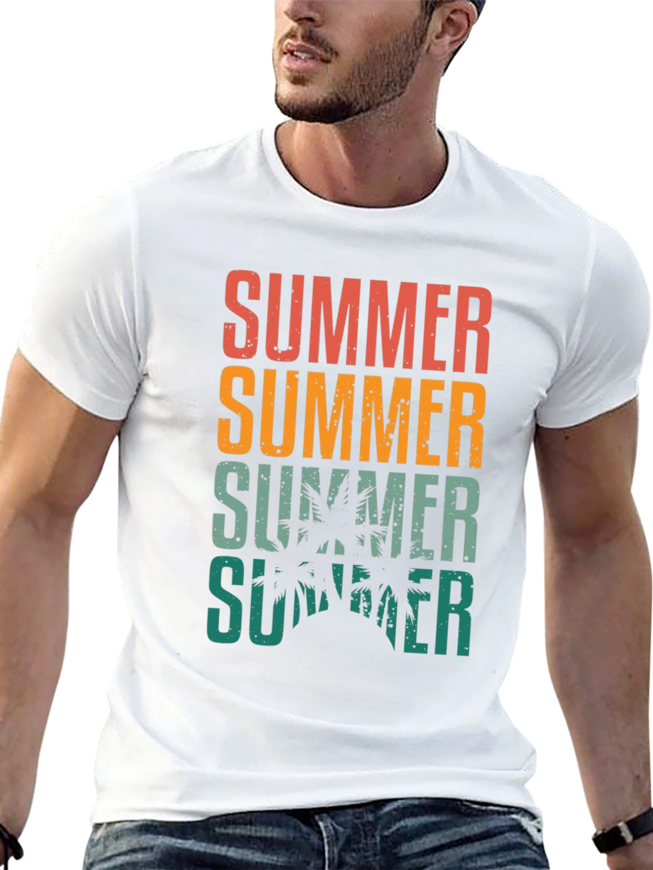 Summer Palm Graphic Tee - Retro Vacation Style