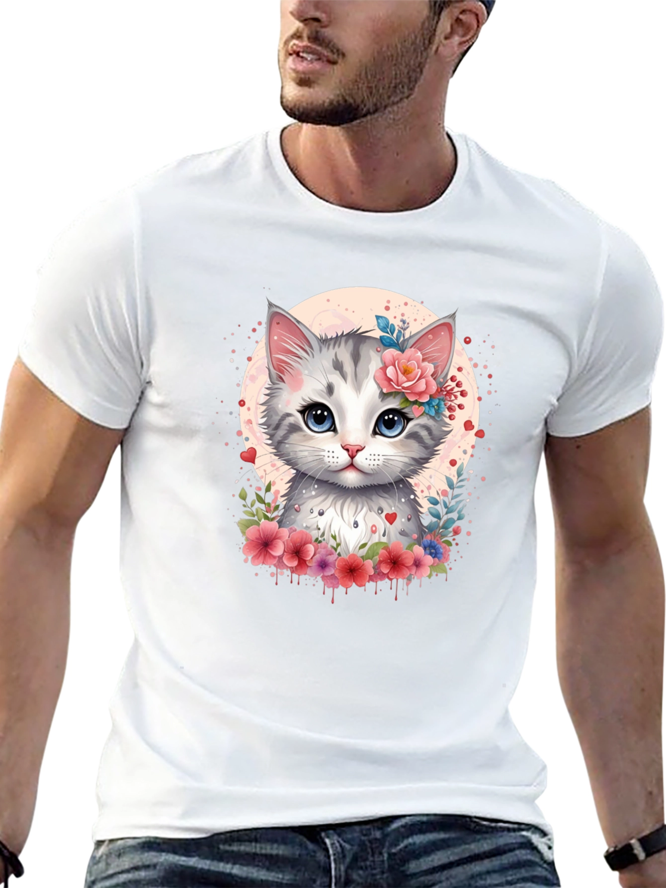 Cat Floral T-Shirt - Cute Kitten Graphic Tee