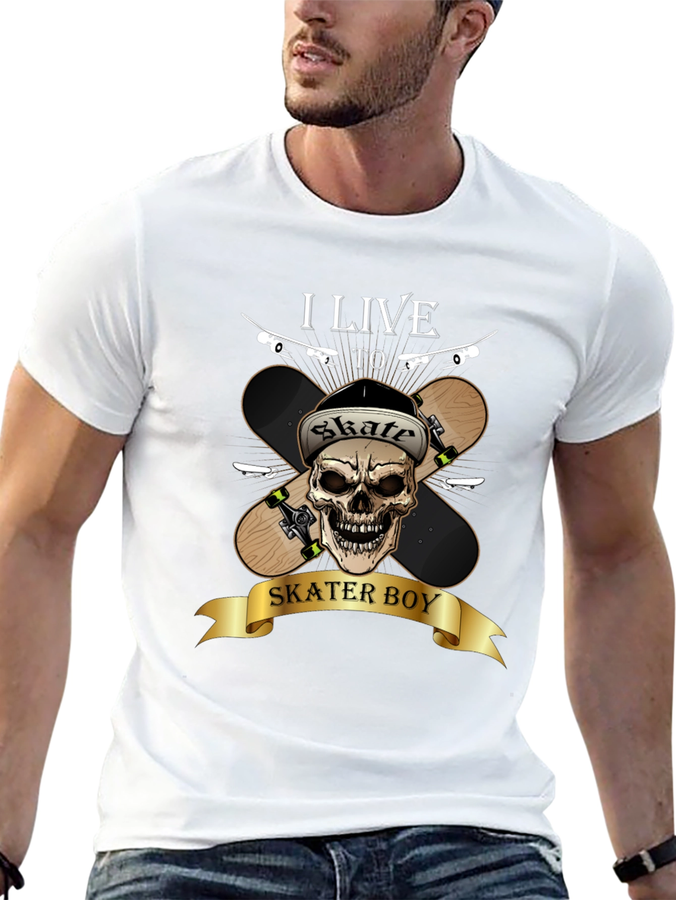 Skater Boy Graphic Tee - Skateboarding Skull T-Shirt