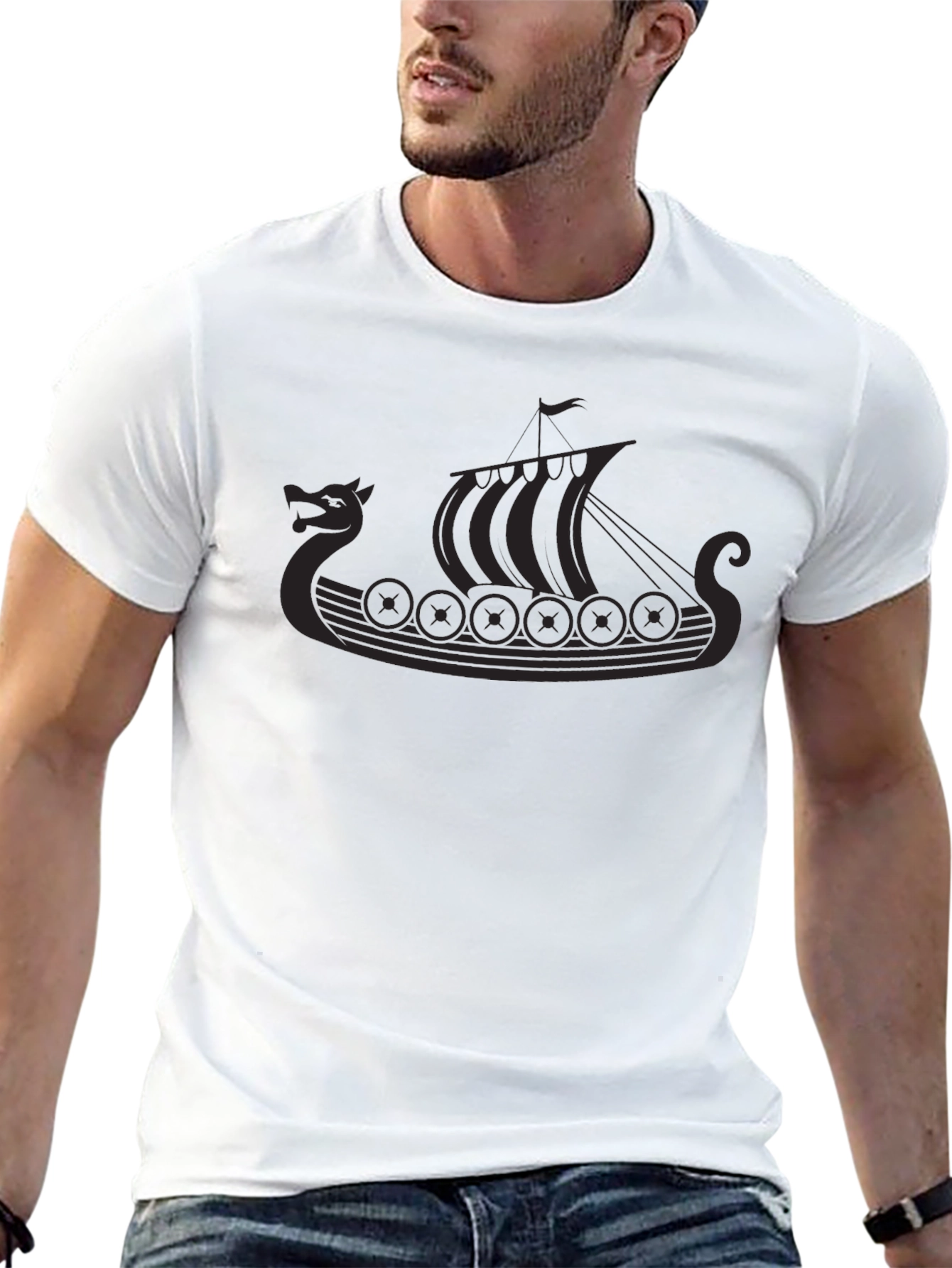 Viking Ship Graphic Tee - Black
