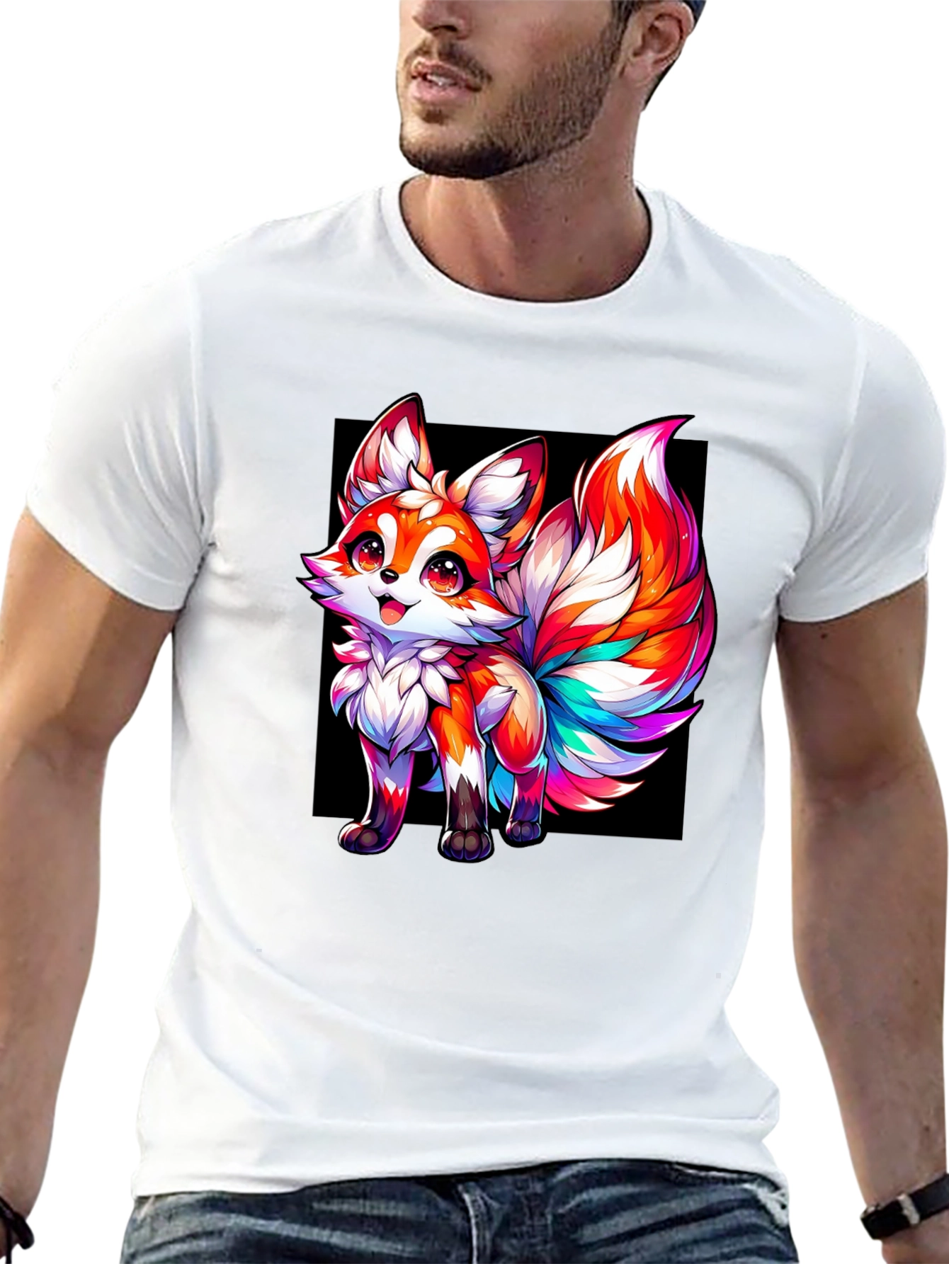 Rainbow Fox Graphic Black Tee