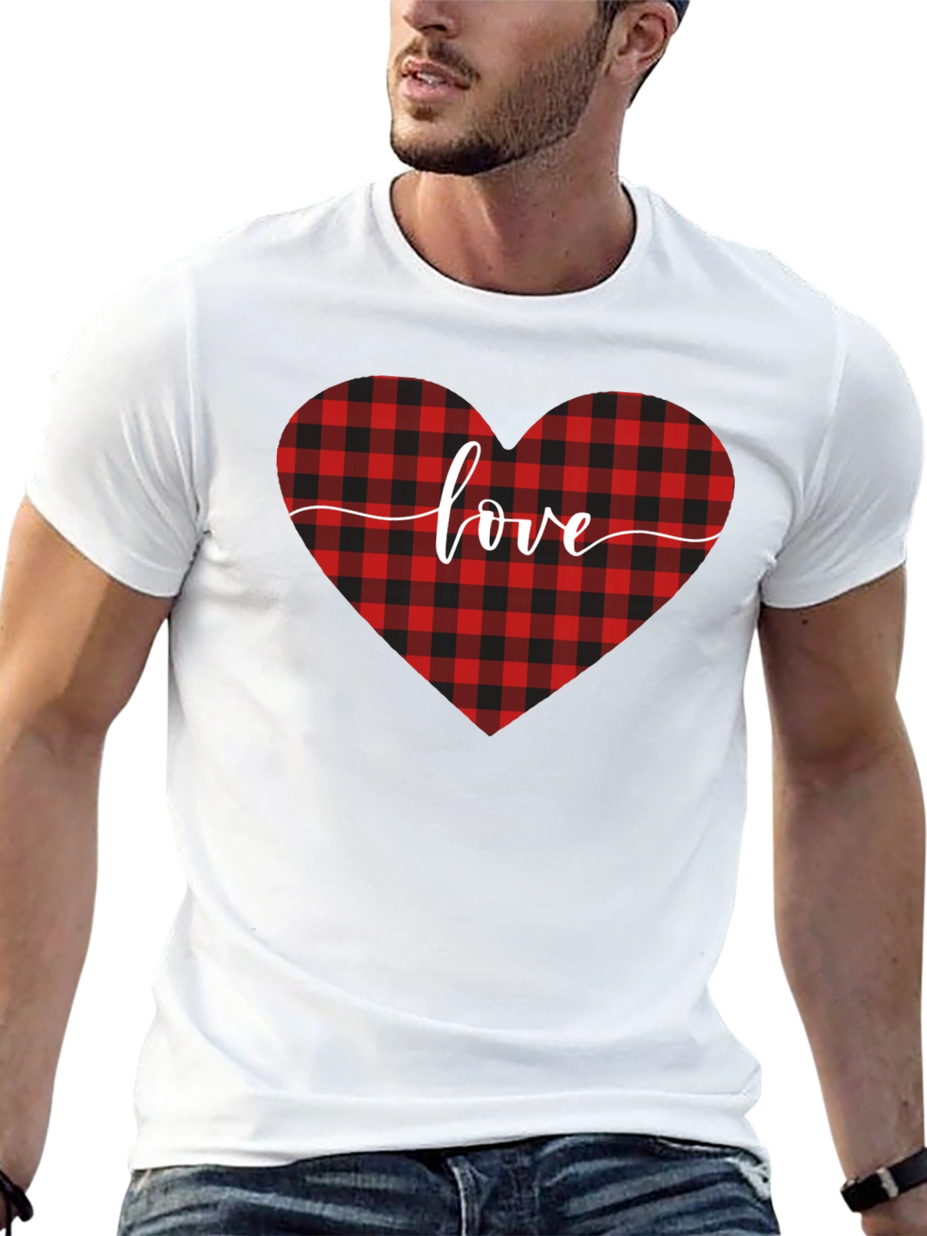 Buffalo Plaid Heart Love T-Shirt - Valentines Day Gift