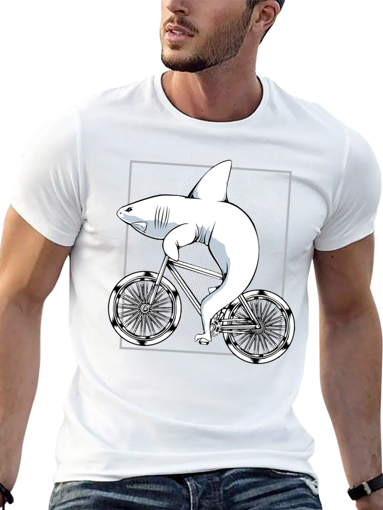 Shark on Bike Graphic Tee - Unique T-Shirt Design