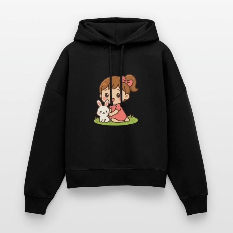 happy little girl with her white bunny