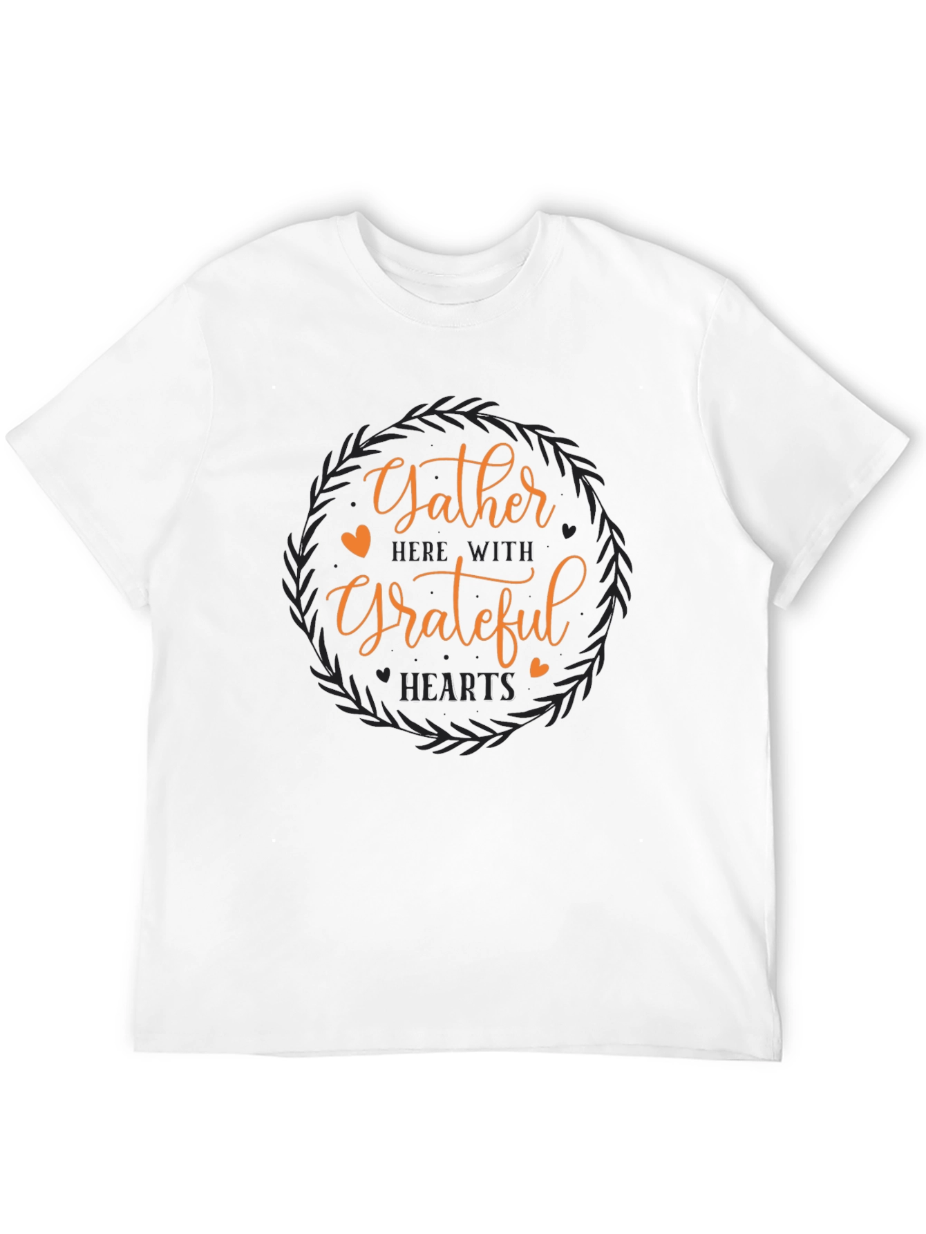 Gather With Grateful Hearts Black Graphic T-Shirt