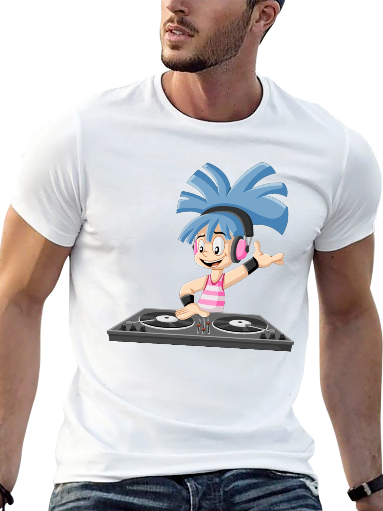 DJ Cartoon Graphic Black T-Shirt