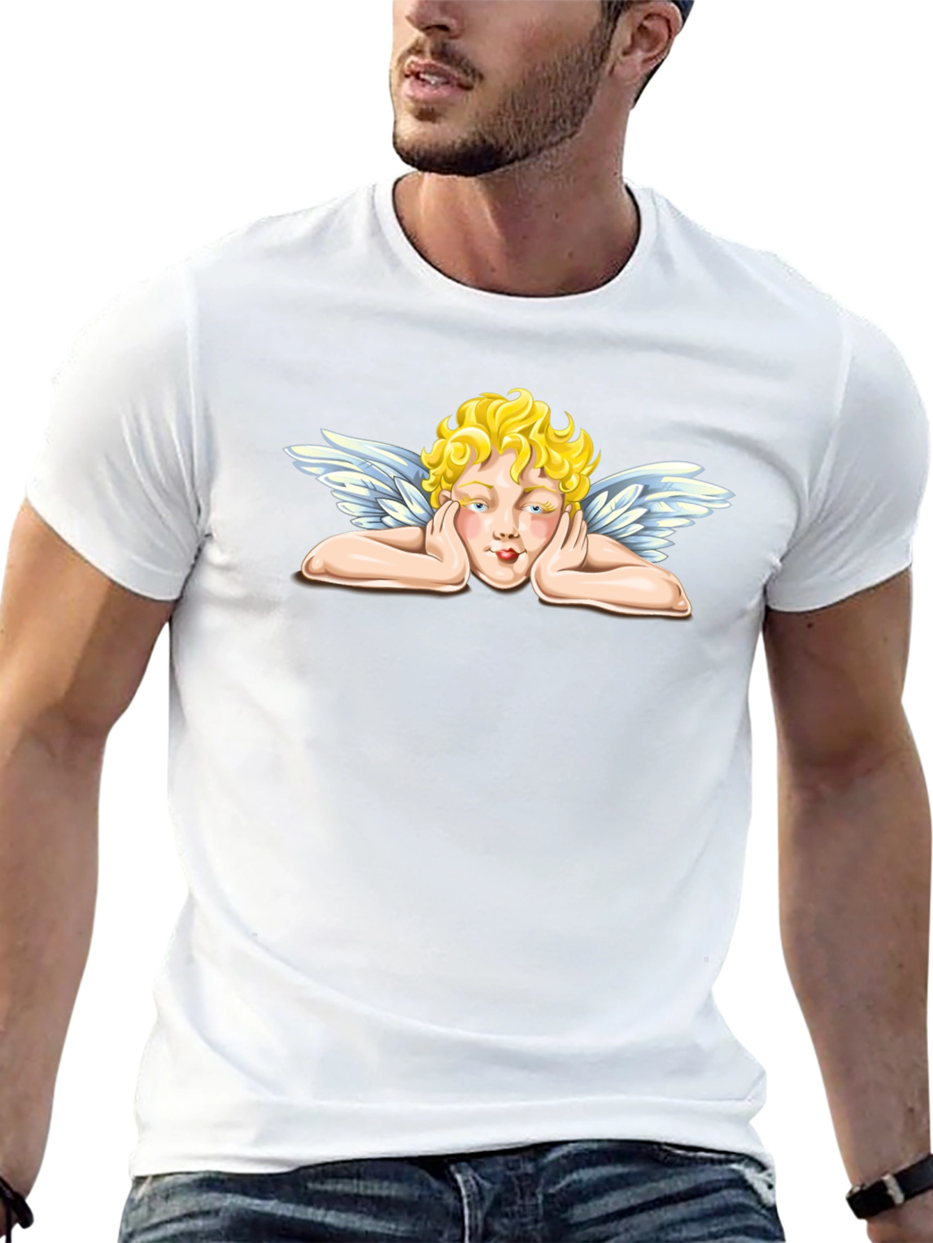 Angel Graphic Tee - Black Crew Neck T-Shirt