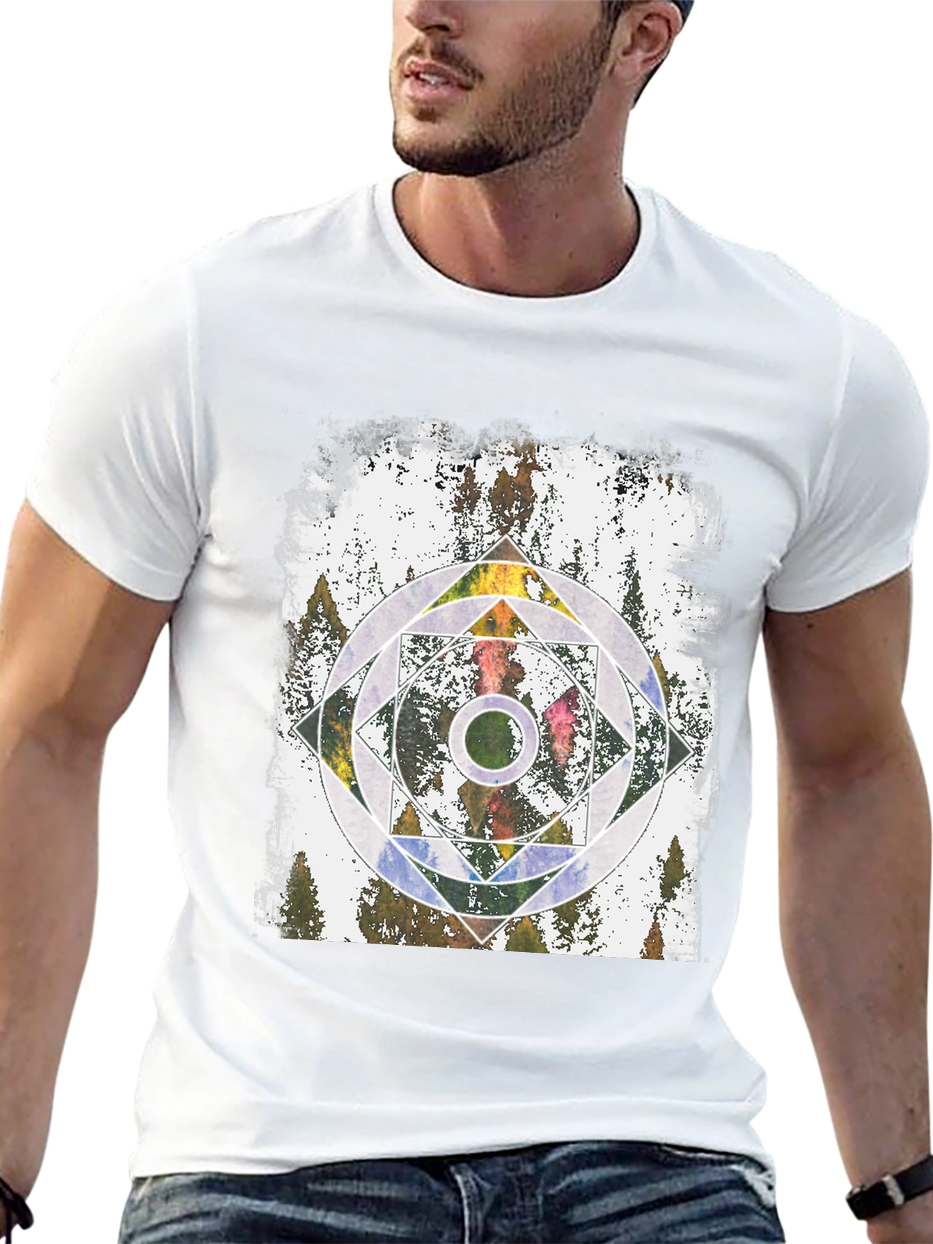 Geometric Forest Graphic Tee - Black Unisex T-Shirt