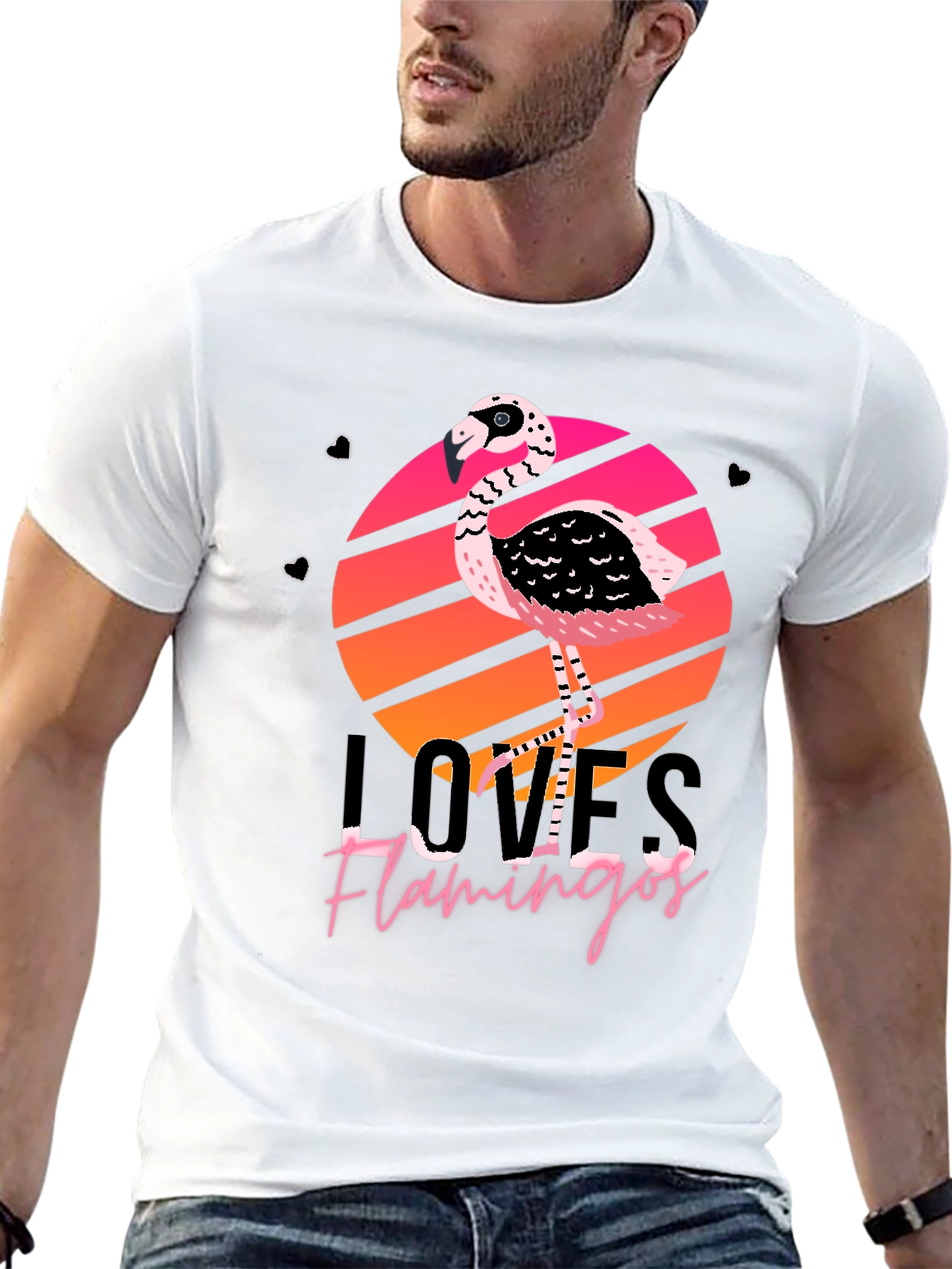 Loves Flamingos Black Graphic Tee
