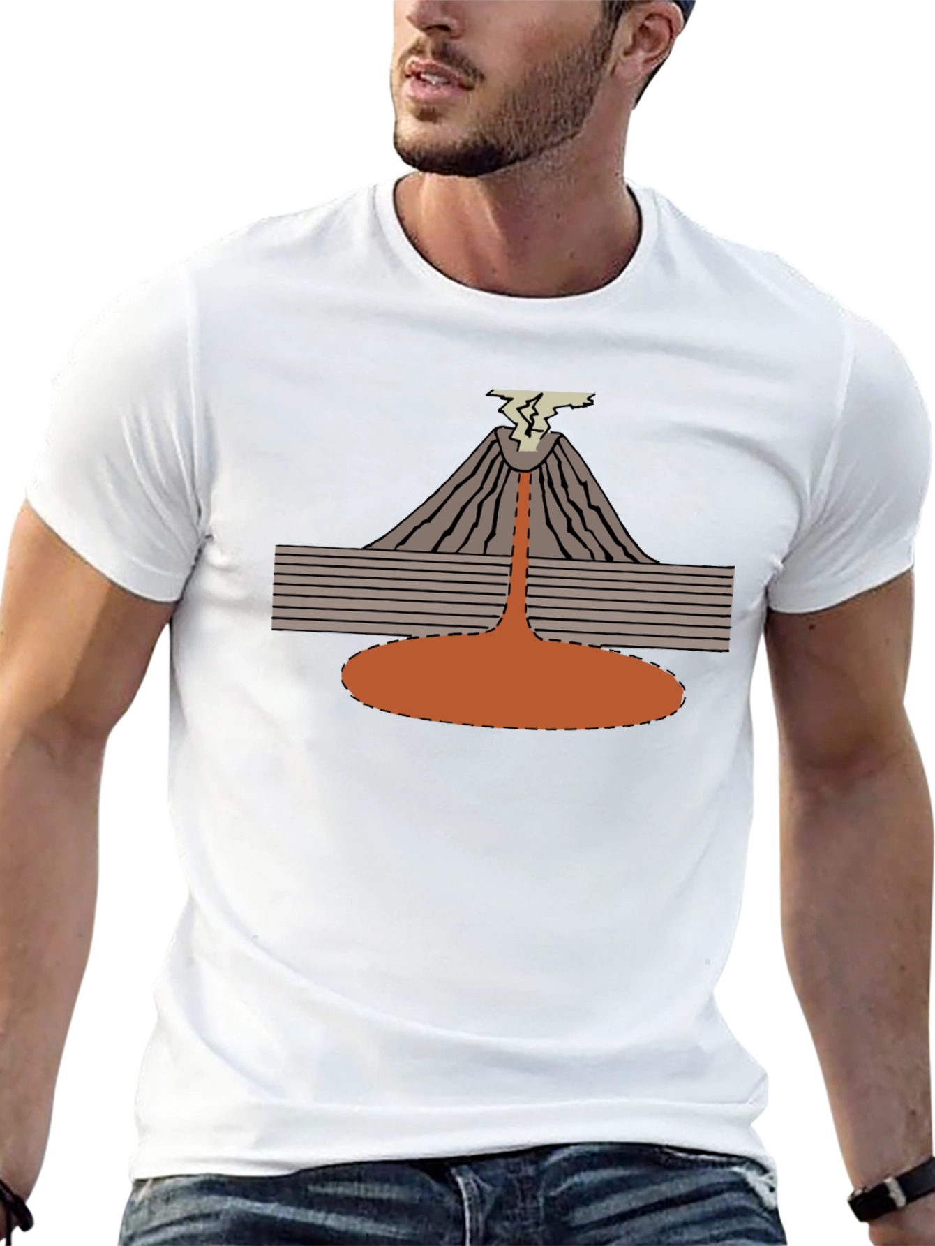 Volcano Eruption Graphic Tee - Black Cotton T-Shirt