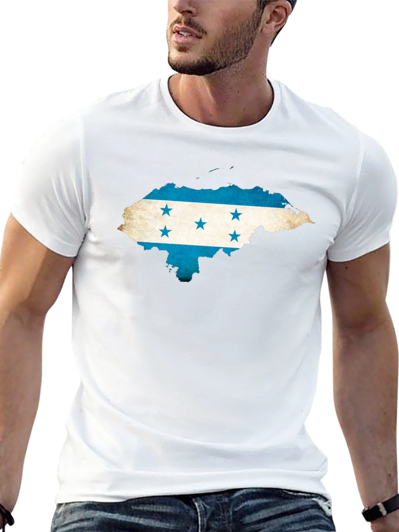 Honduras Flag Map Graphic Tee - Black Crew Neck