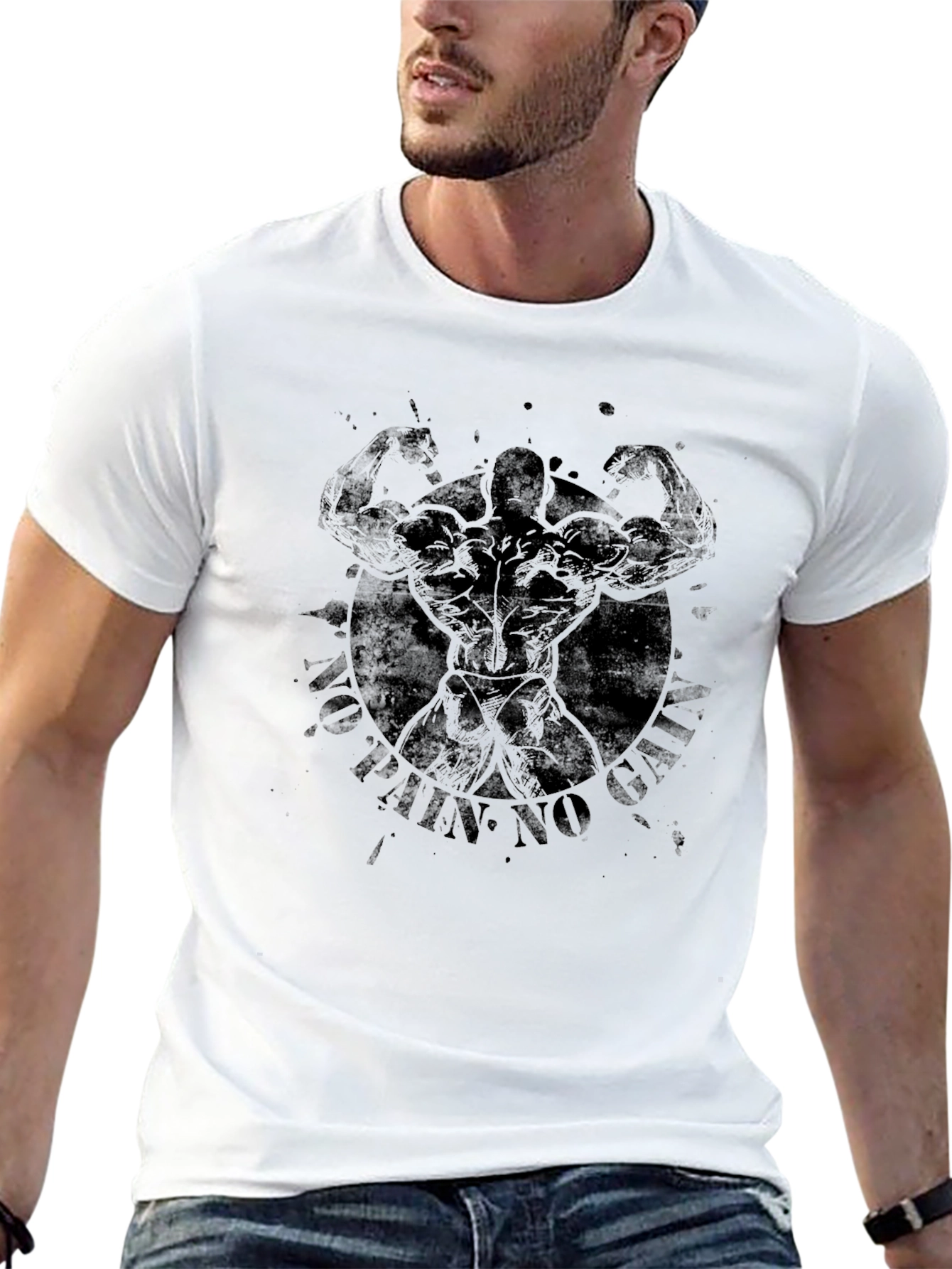 No Pain No Gains Bodybuilder Graphic T-Shirt