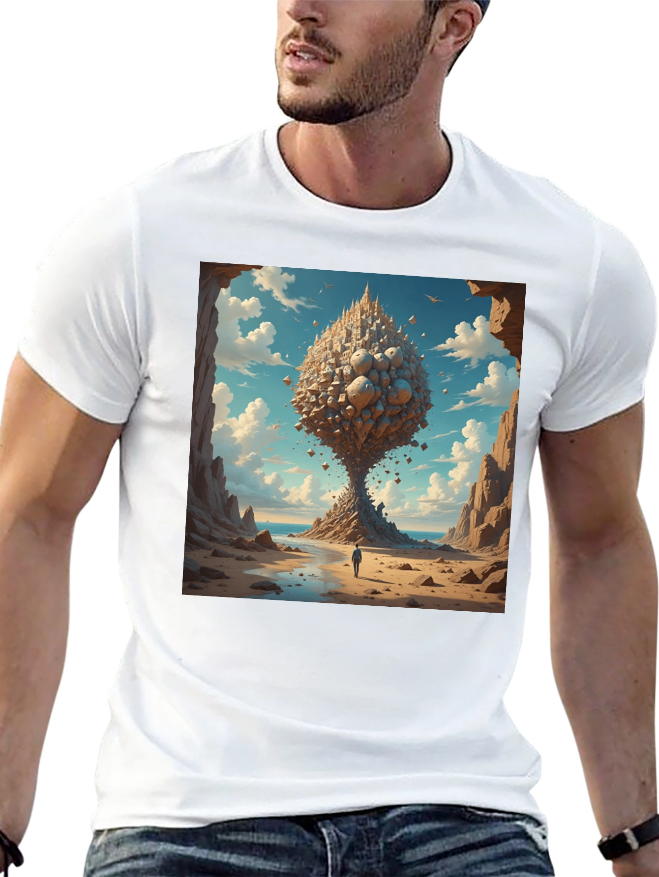 Surreal Landscape Graphic Tee - Black Cotton Blend