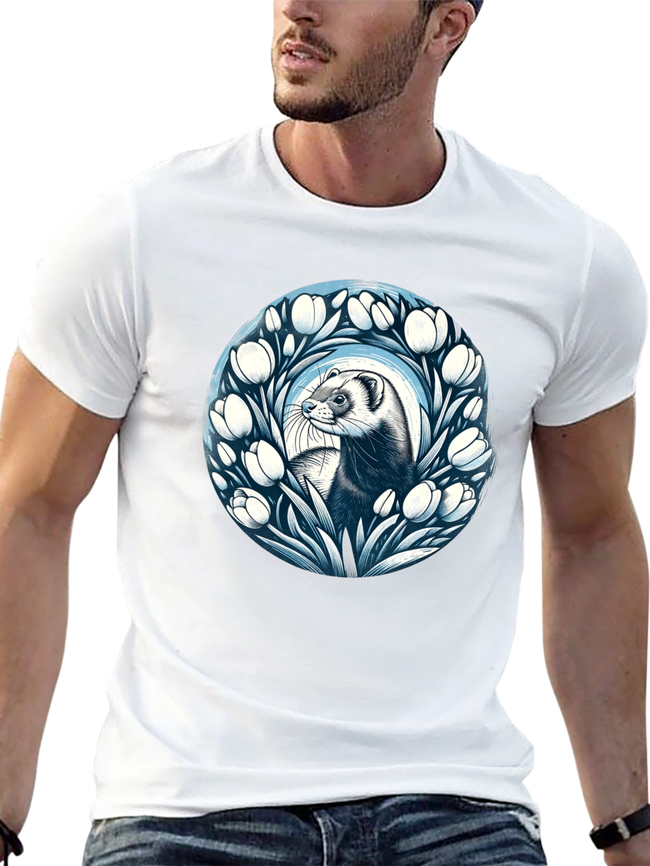 Ferret and Floral Circle Tee