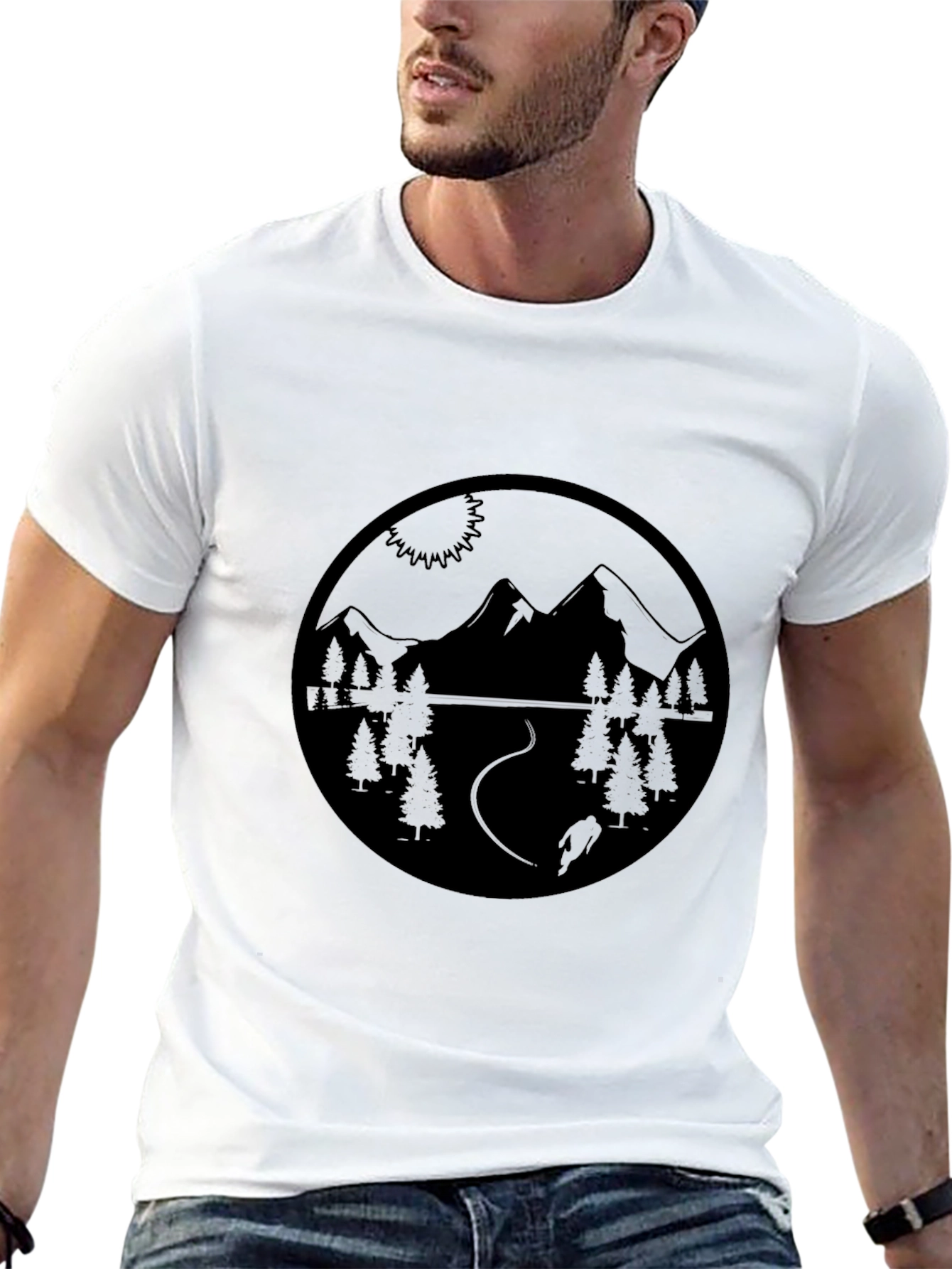 Mountain Biking Scene Black Graphic Tee