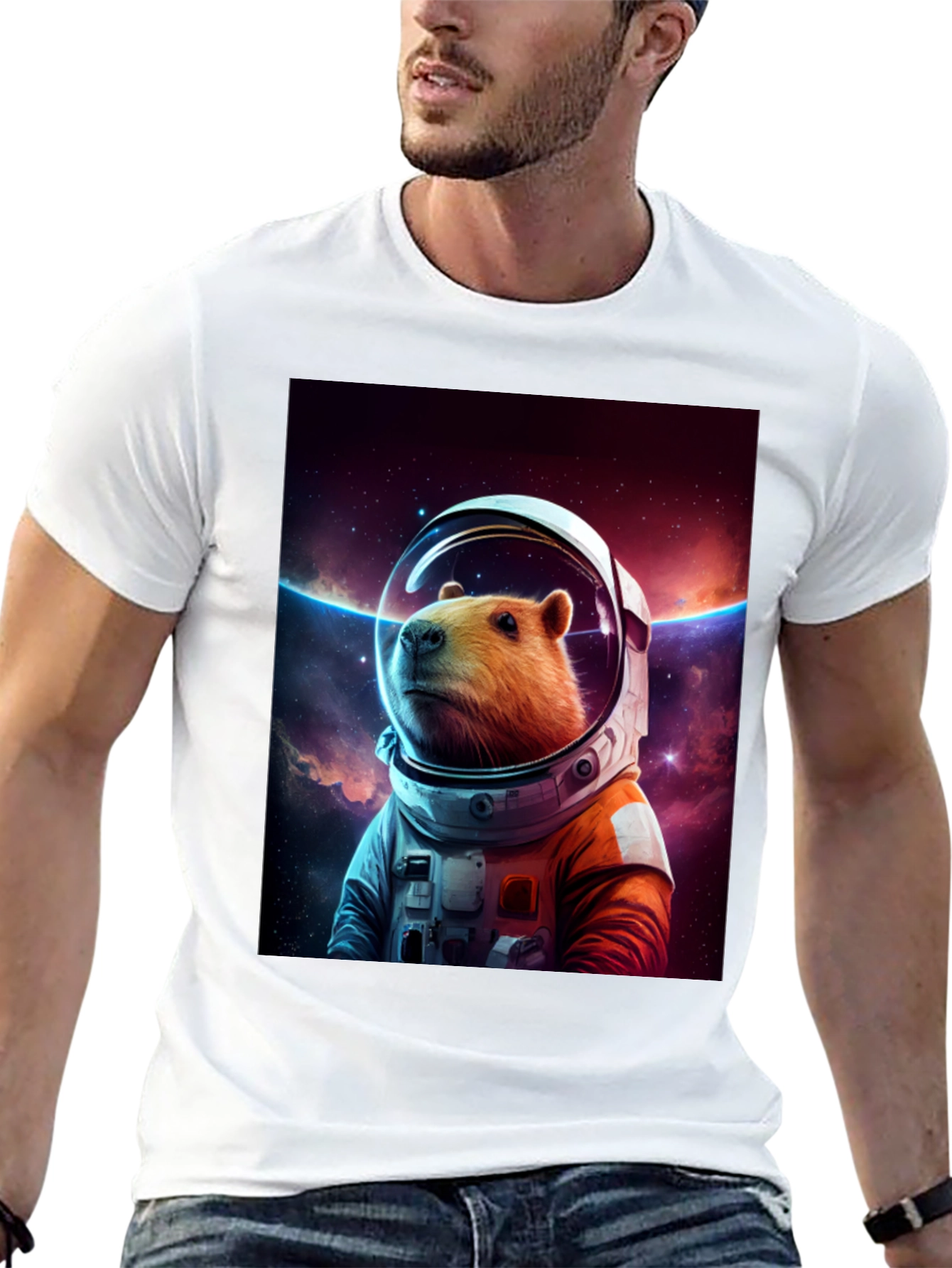 Capybara Astronaut Graphic Tee - Space Explorer Shirt