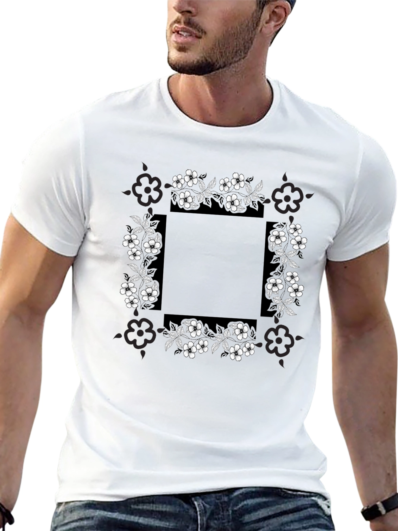 Floral Border Graphic Print T-Shirt