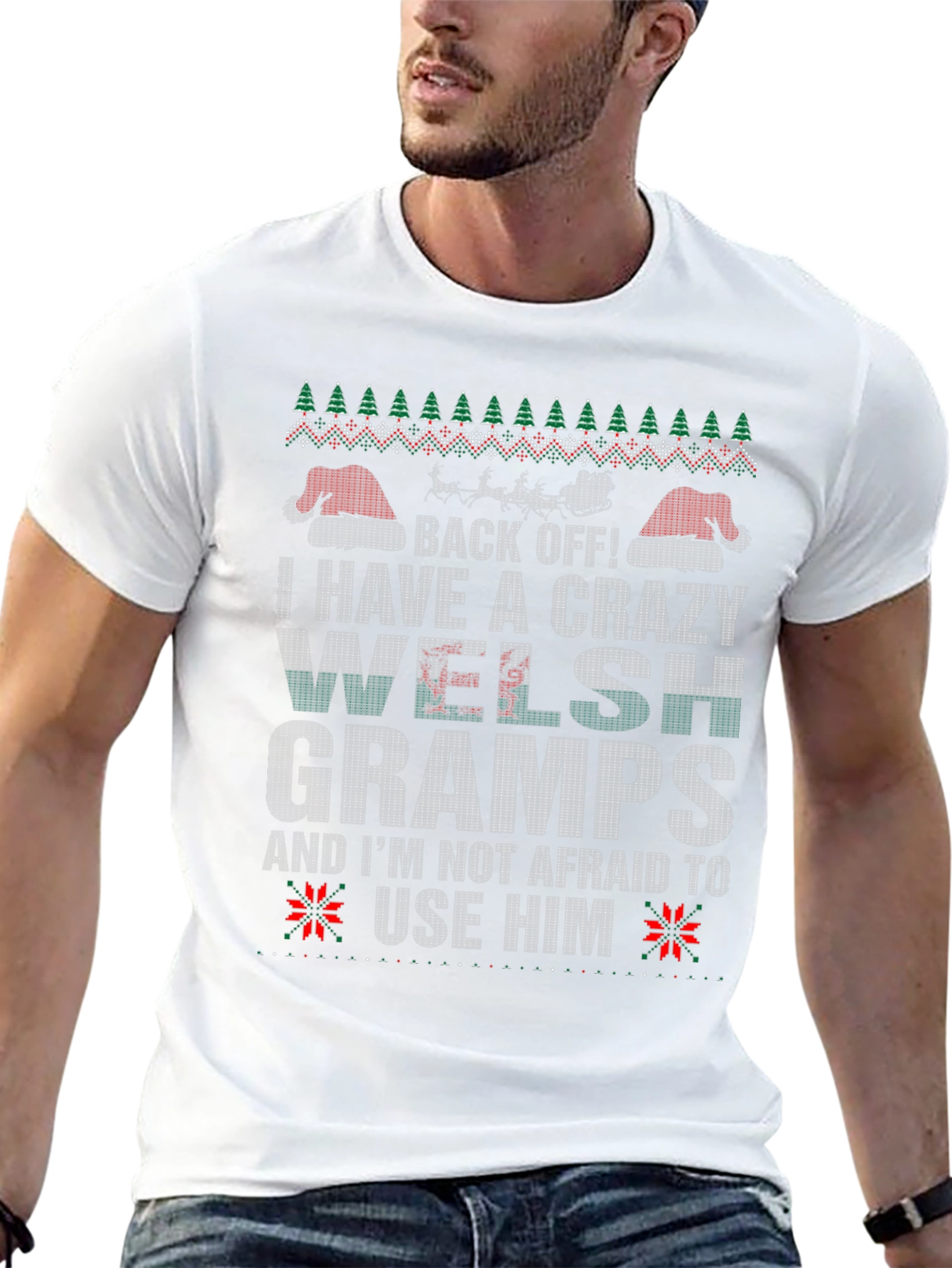 Crazy Welsh Gramps Christmas T-Shirt - Back Off!