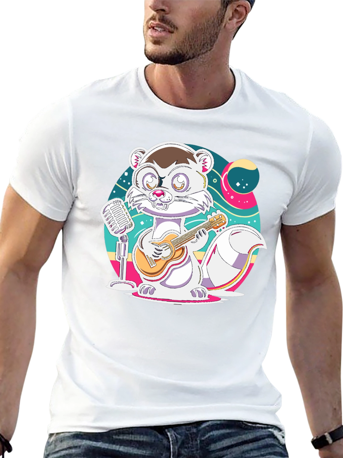 Cartoon Weasel Musician Graphic Tee