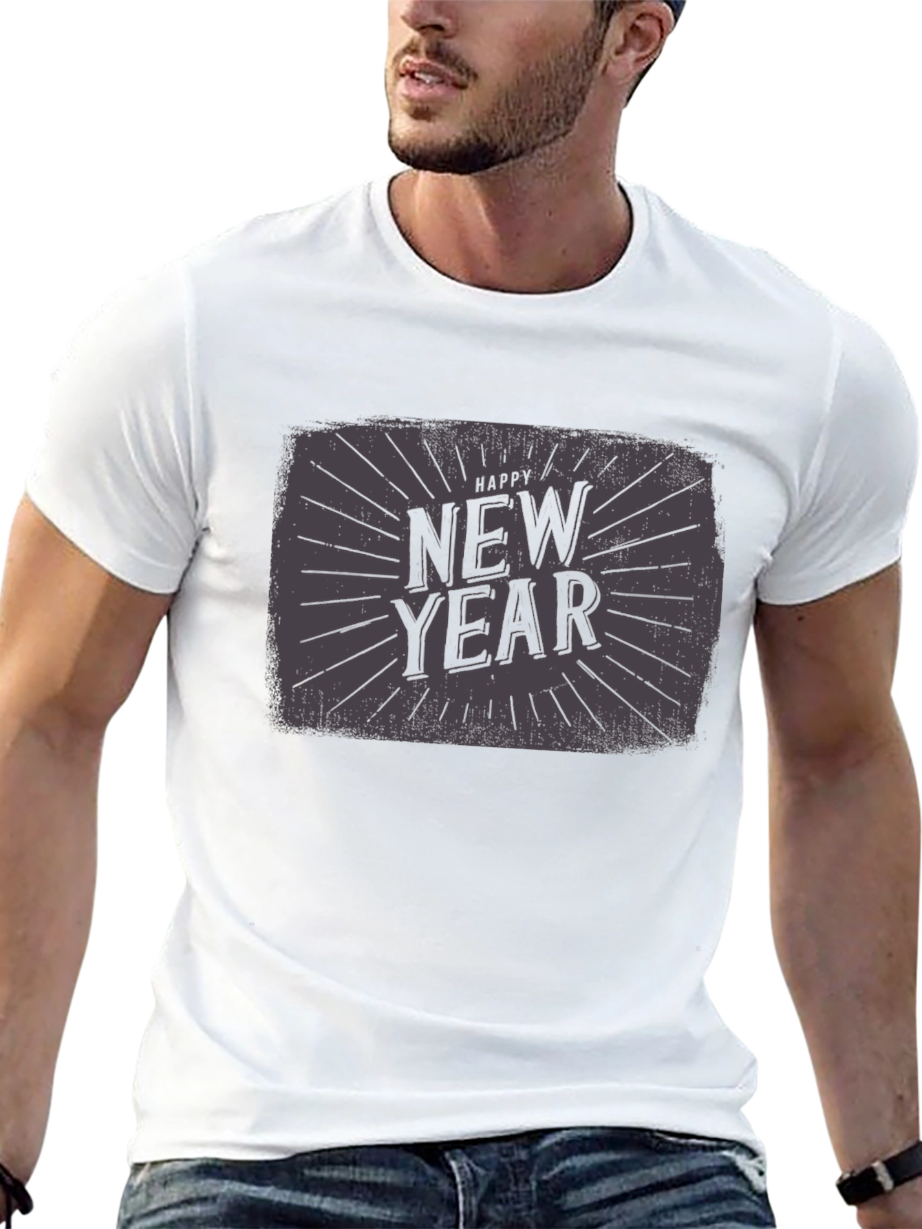 Happy New Year Graphic Black T-Shirt