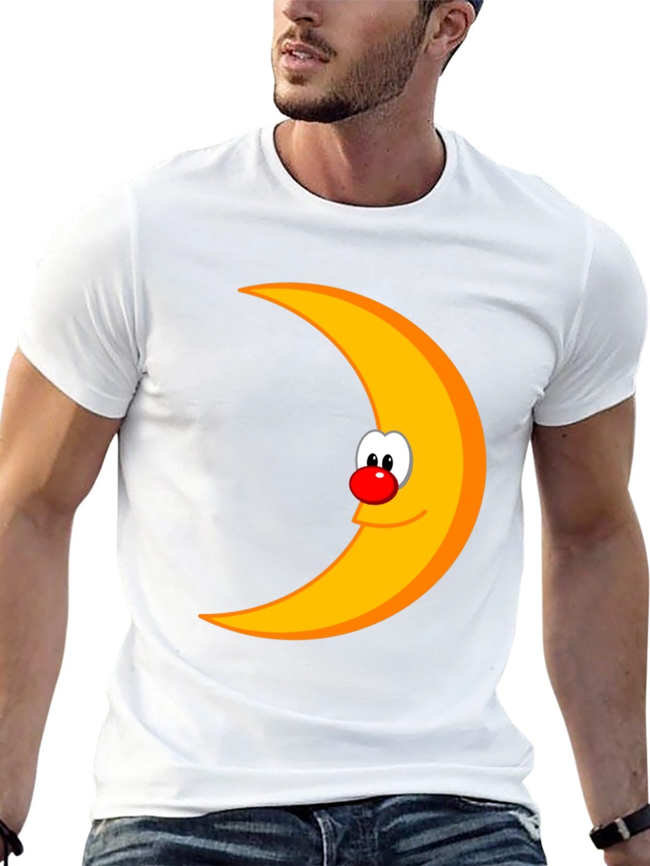 Funny Moon Face Graphic Black T-Shirt