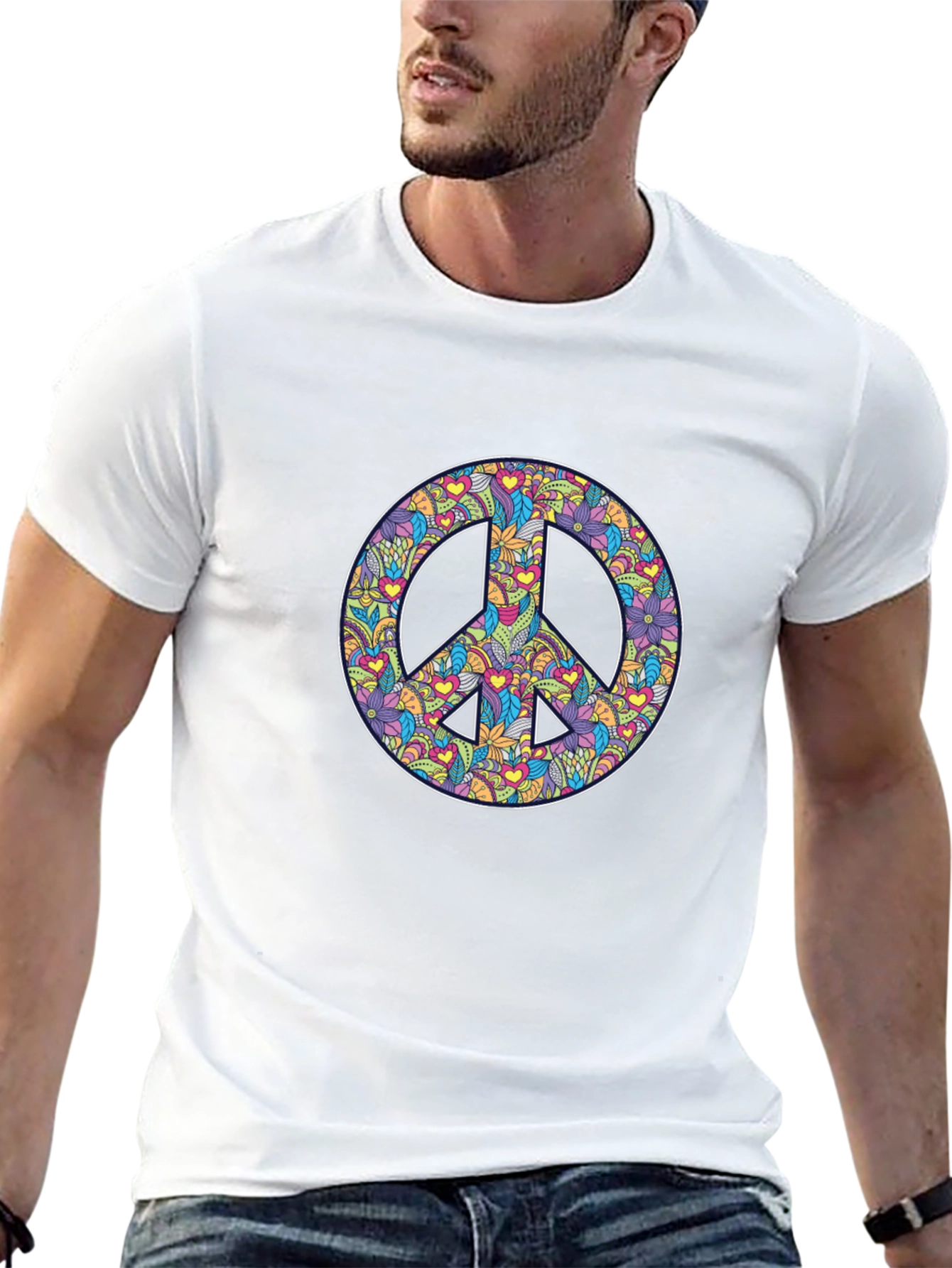 Peace Sign Floral Print Graphic Tee