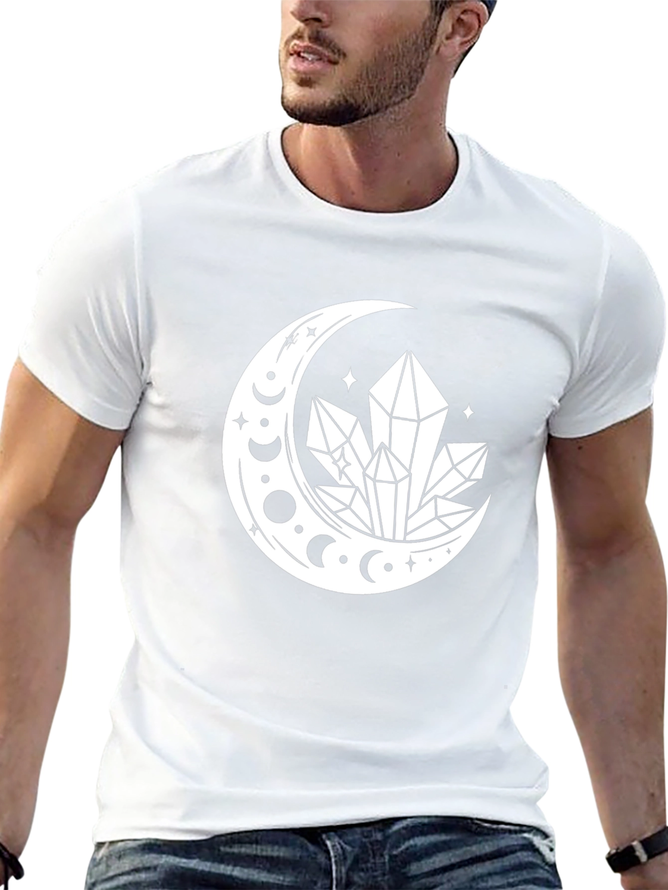 Crescent Moon Crystal Graphic T-Shirt - Black