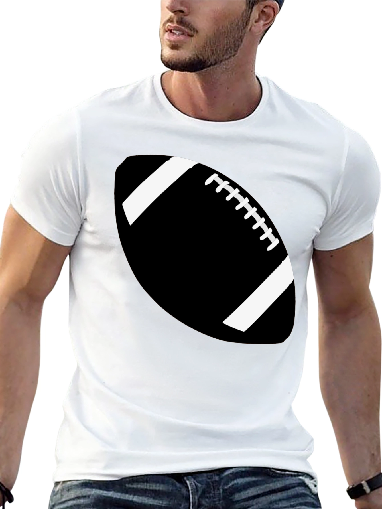 Football Graphic Tee - Black Cotton Casual Shirt