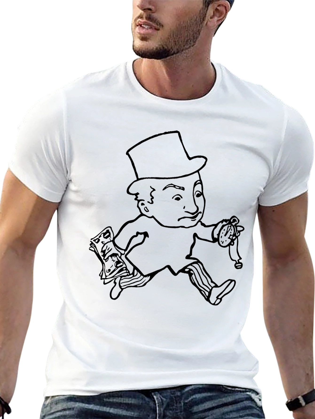 Monopoly Man Graphic Tee - Black Cotton T-Shirt