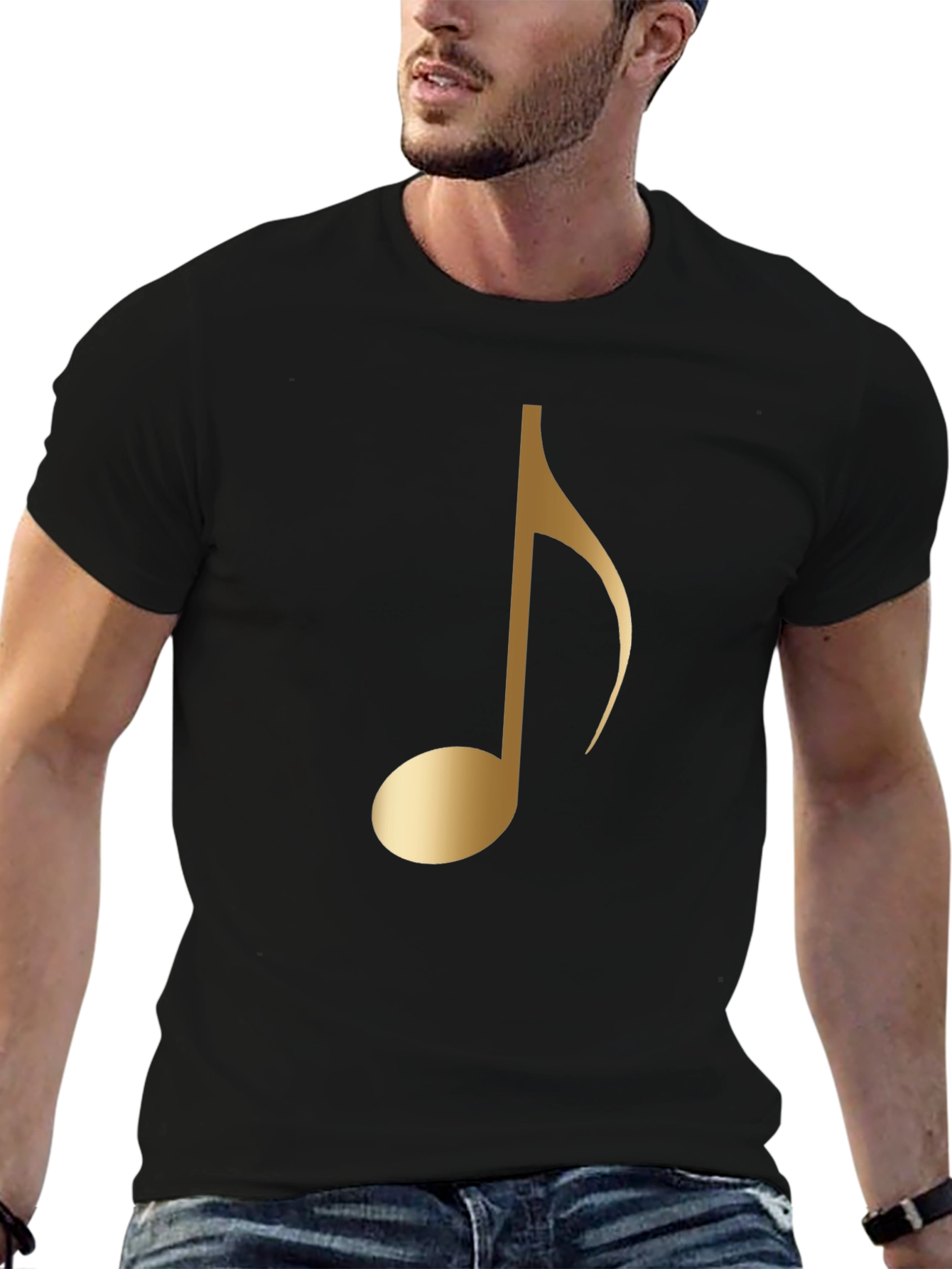 Golden Music Note Black T-Shirt