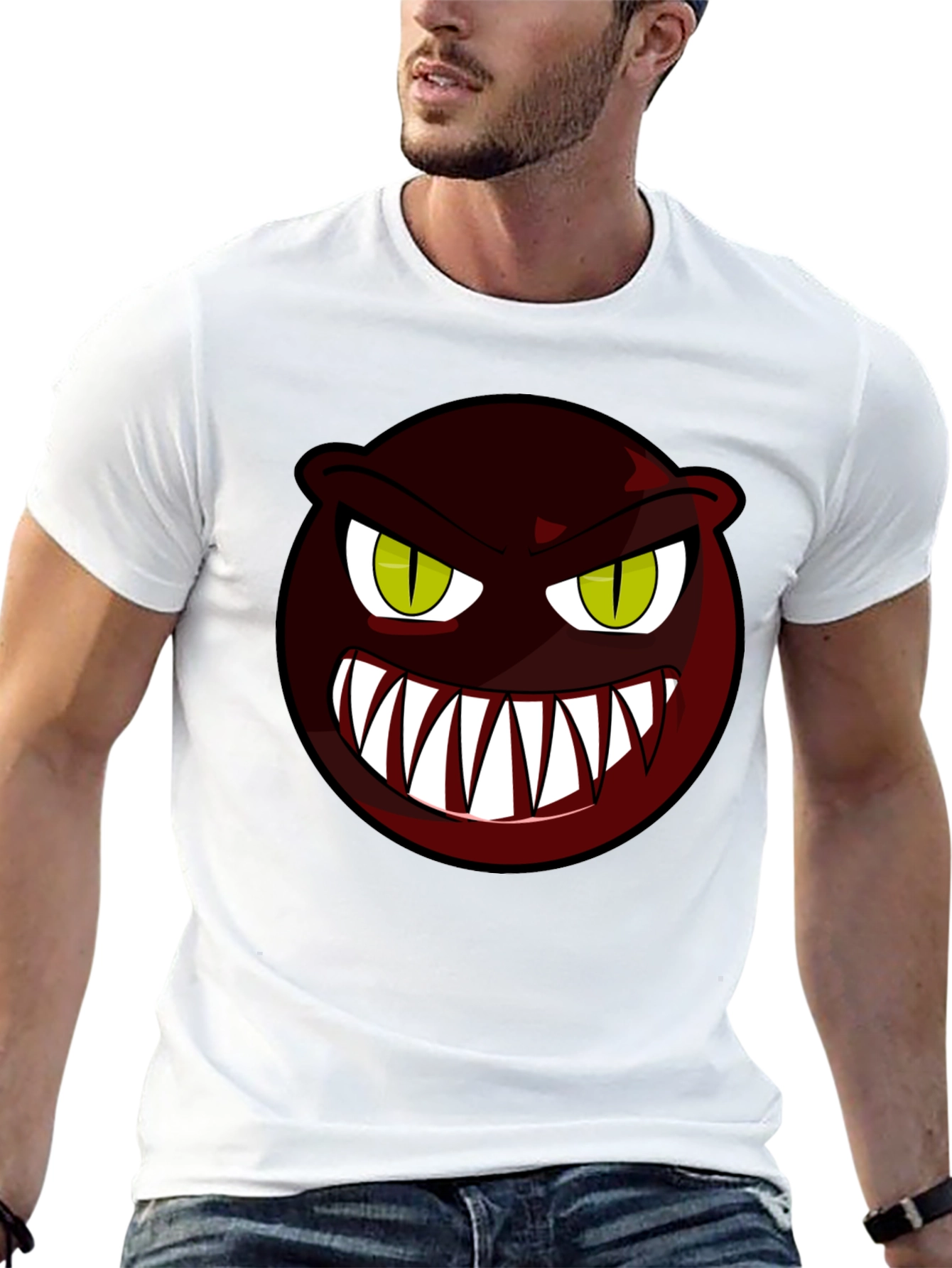 Monster Face Graphic Tee - Black Cotton T-Shirt