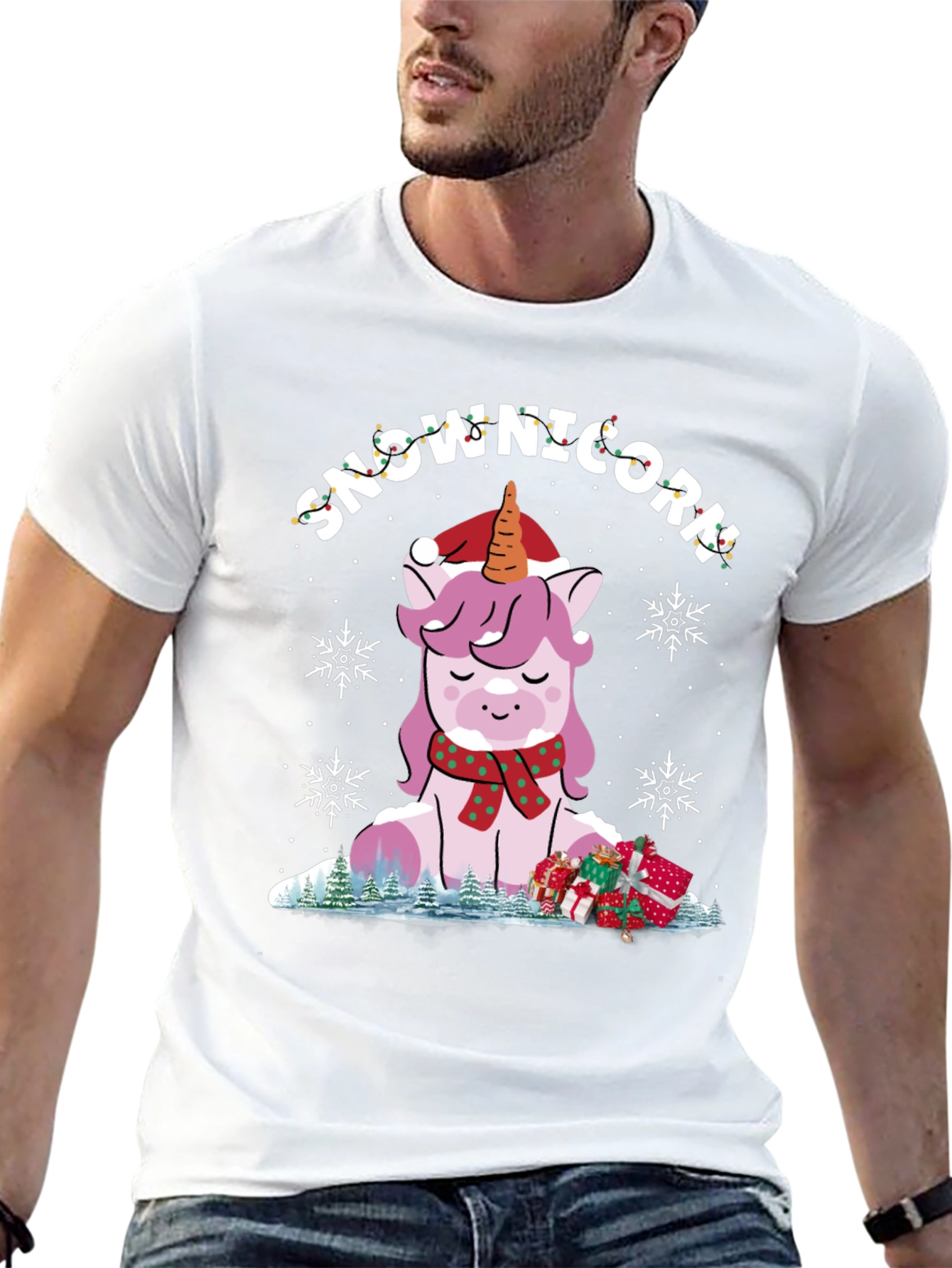 Snow-nicorn Christmas Graphic T-Shirt