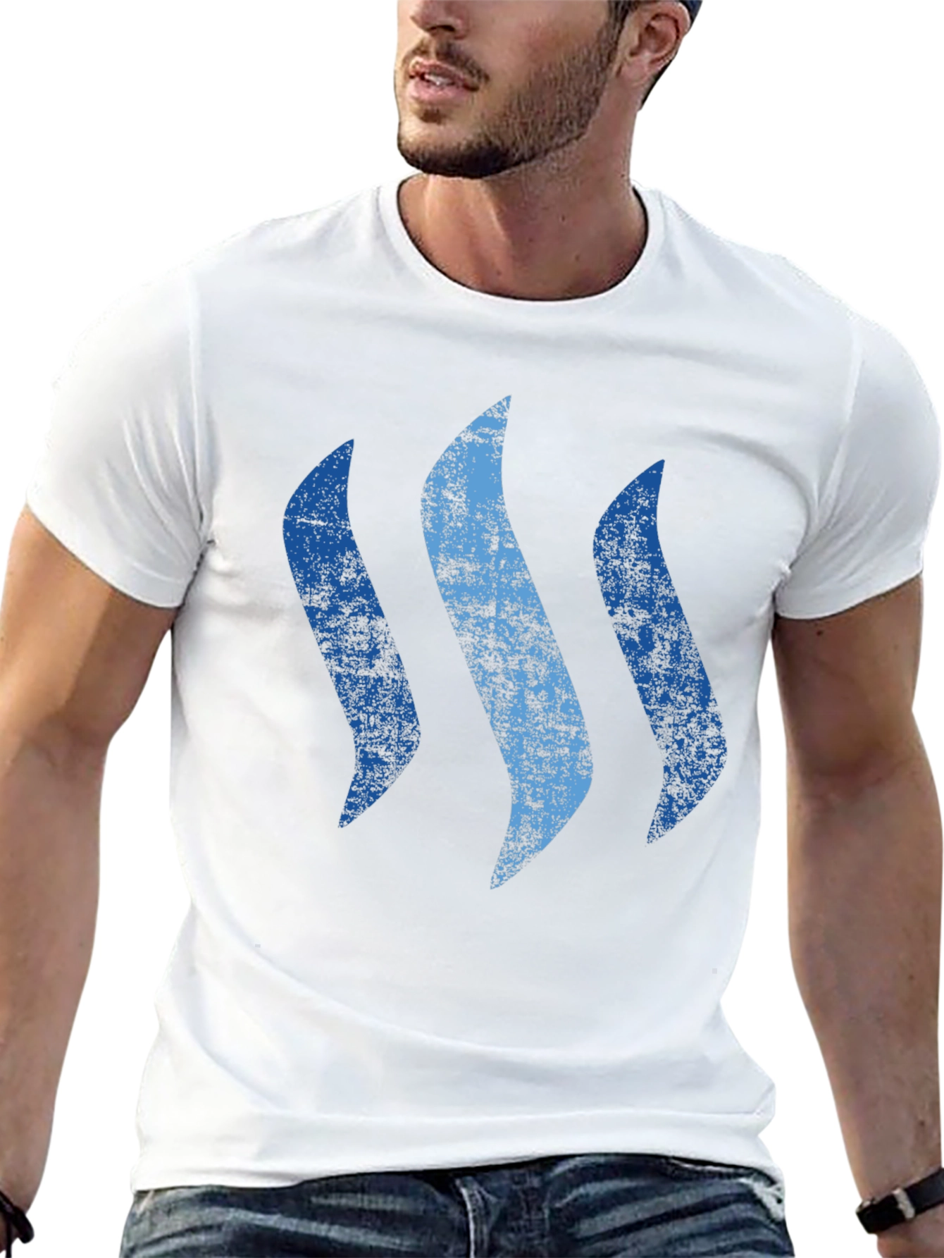 Mens Black T-Shirt with Abstract Blue Graphic