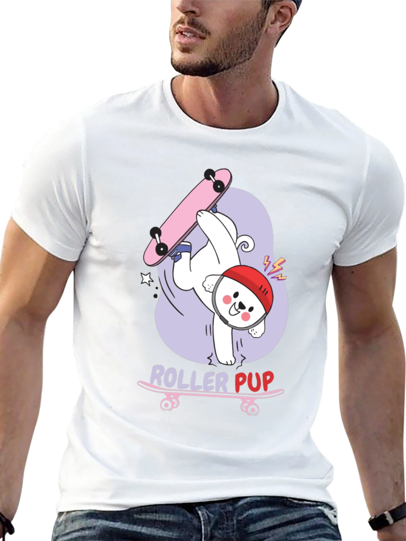 Roller Pup Graphic T-Shirt - Skateboarding Dog Tee