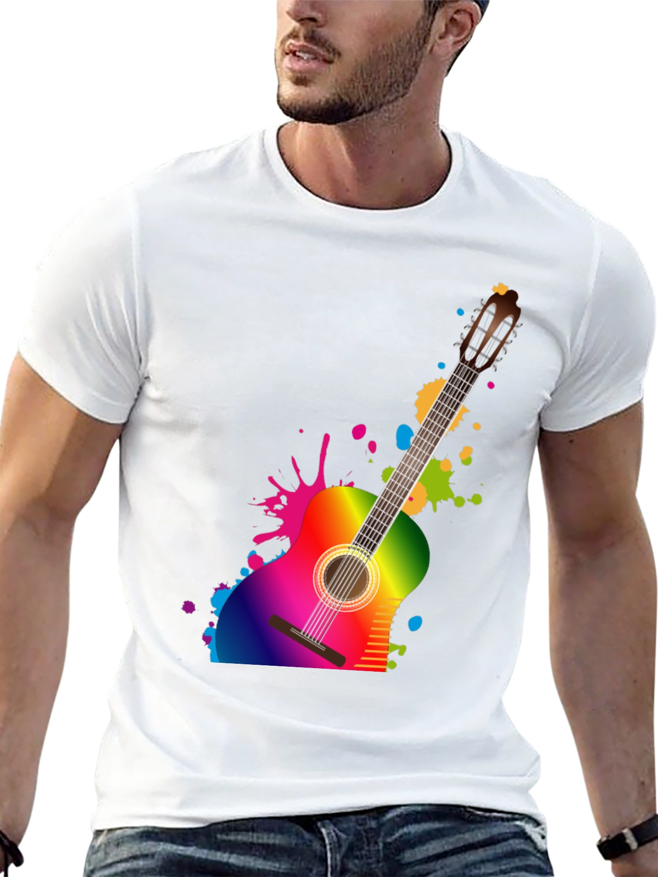 Rainbow Guitar Graphic Black T-Shirt