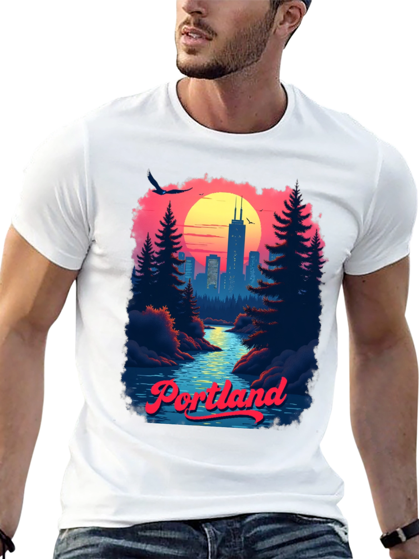 Retro Portland Cityscape Graphic T-Shirt