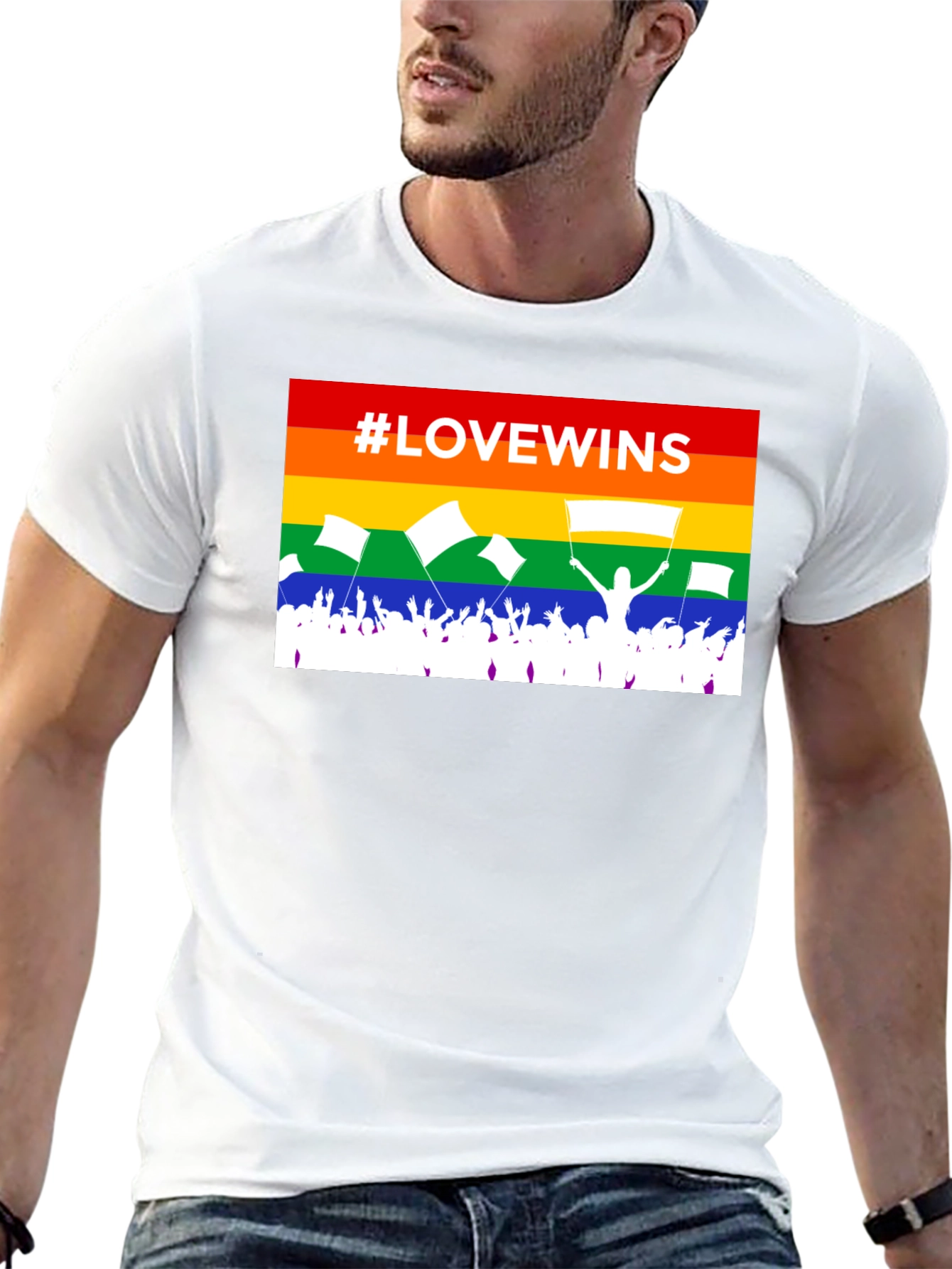 #LoveWins Rainbow Pride T-Shirt - Black Cotton Crew Neck