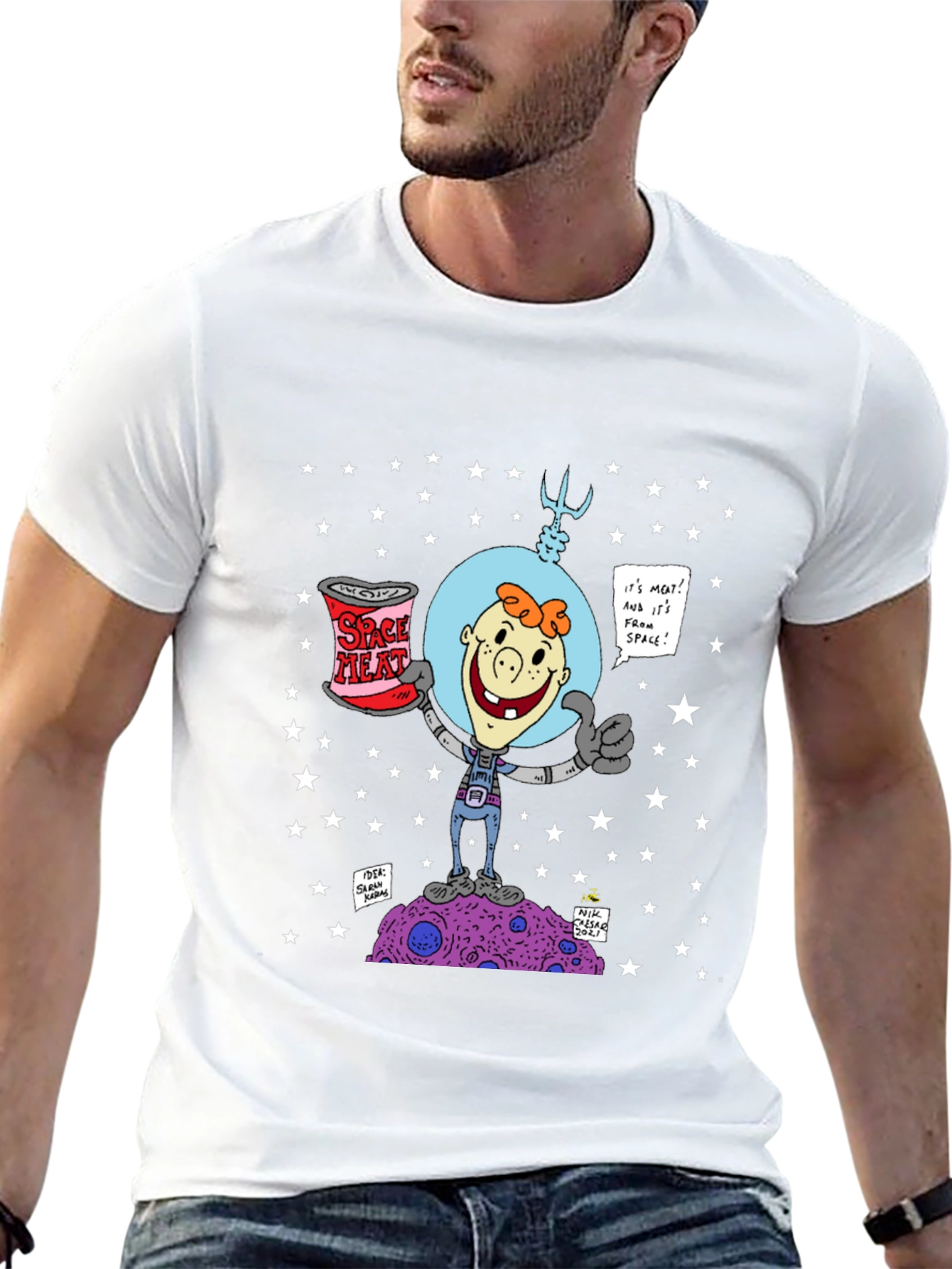 Space Meat T-Shirt: Cartoon Astronaut Design