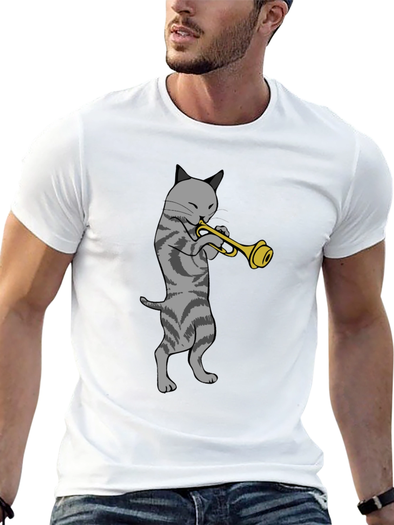Cat Trumpet Graphic Tee - Black