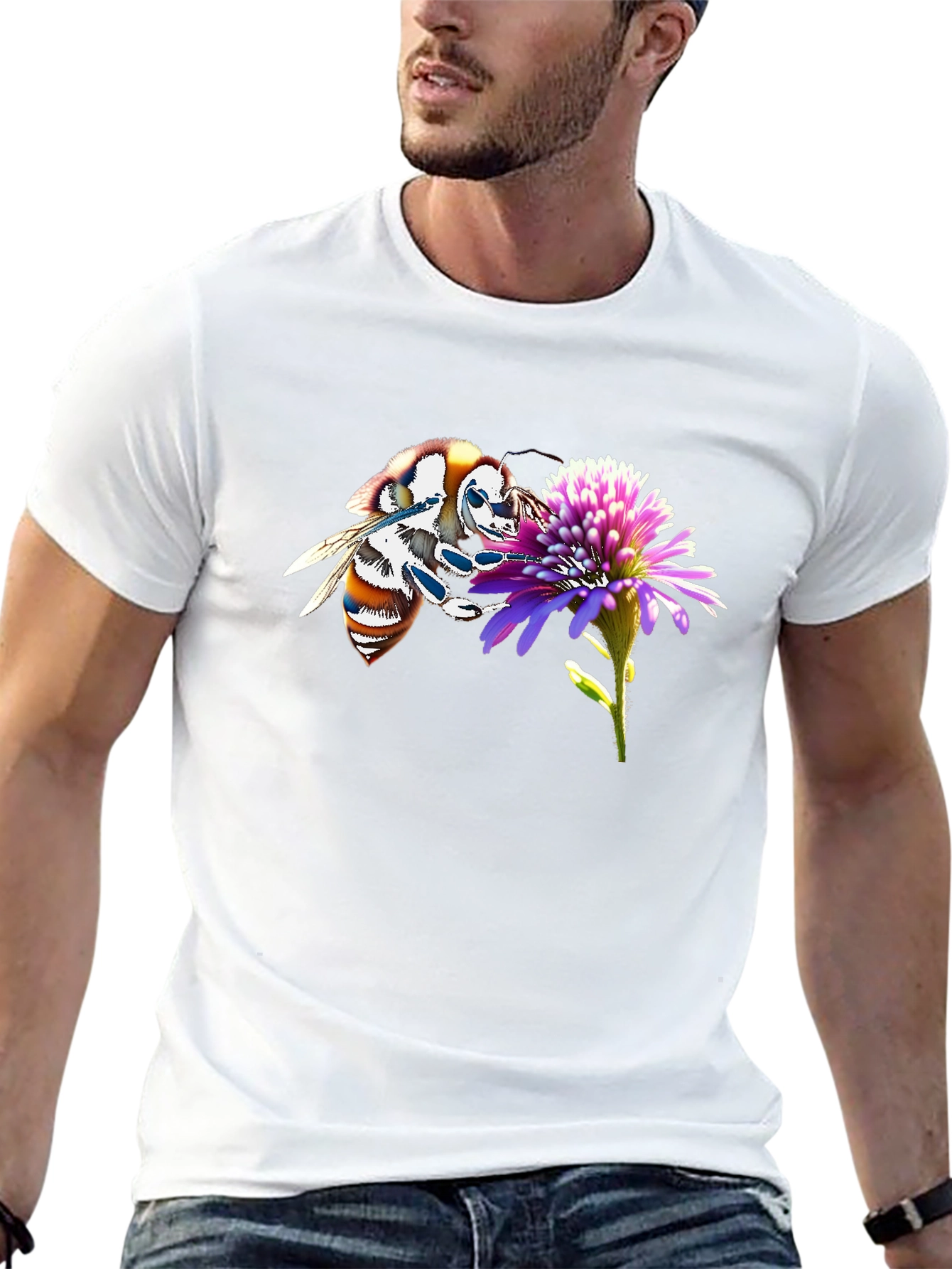 Bee on Flower Black T-Shirt