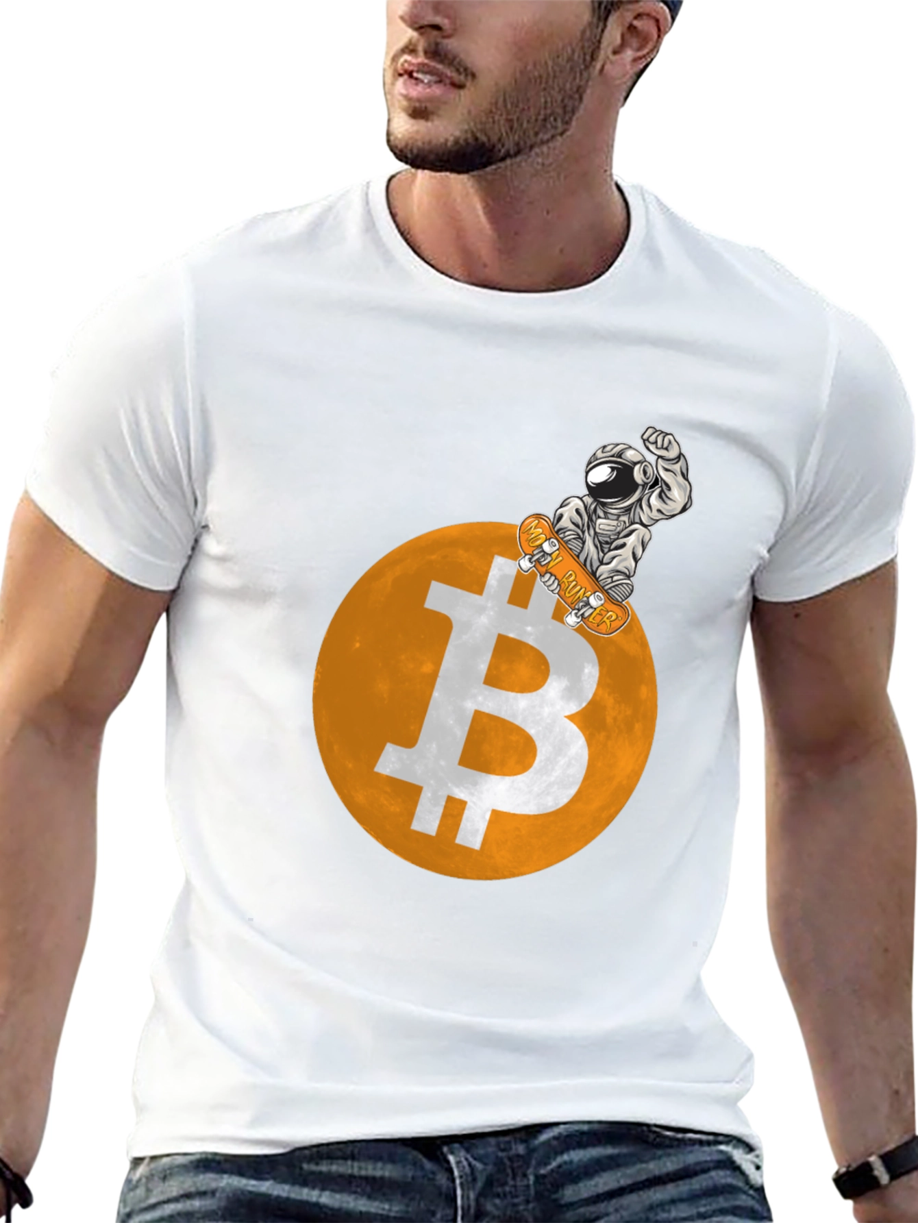 Bitcoin Astronaut Skateboarder Graphic Tee