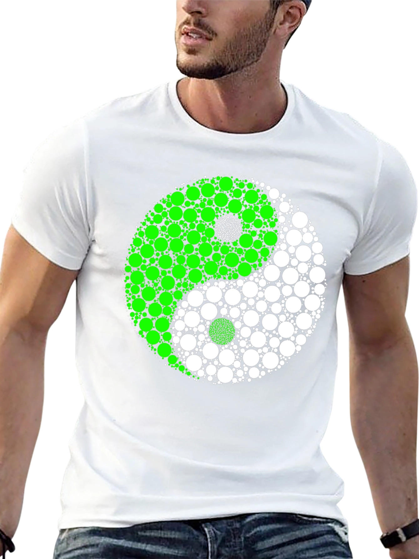 Yin Yang Circle Patterned Graphic T-Shirt