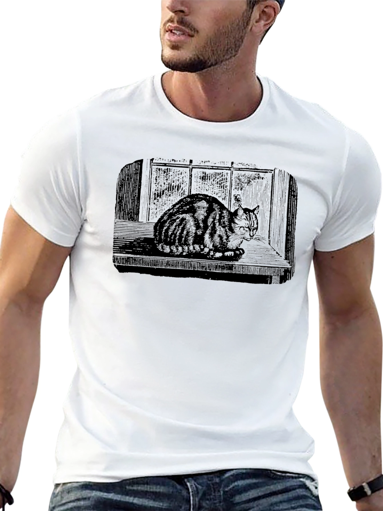 Cat Window Black T-Shirt
