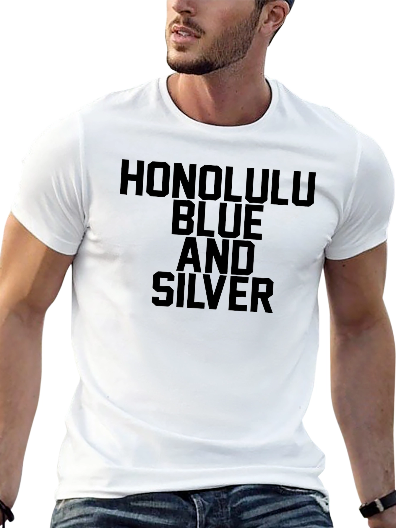 Honolulu Blue and Silver Graphic Tee