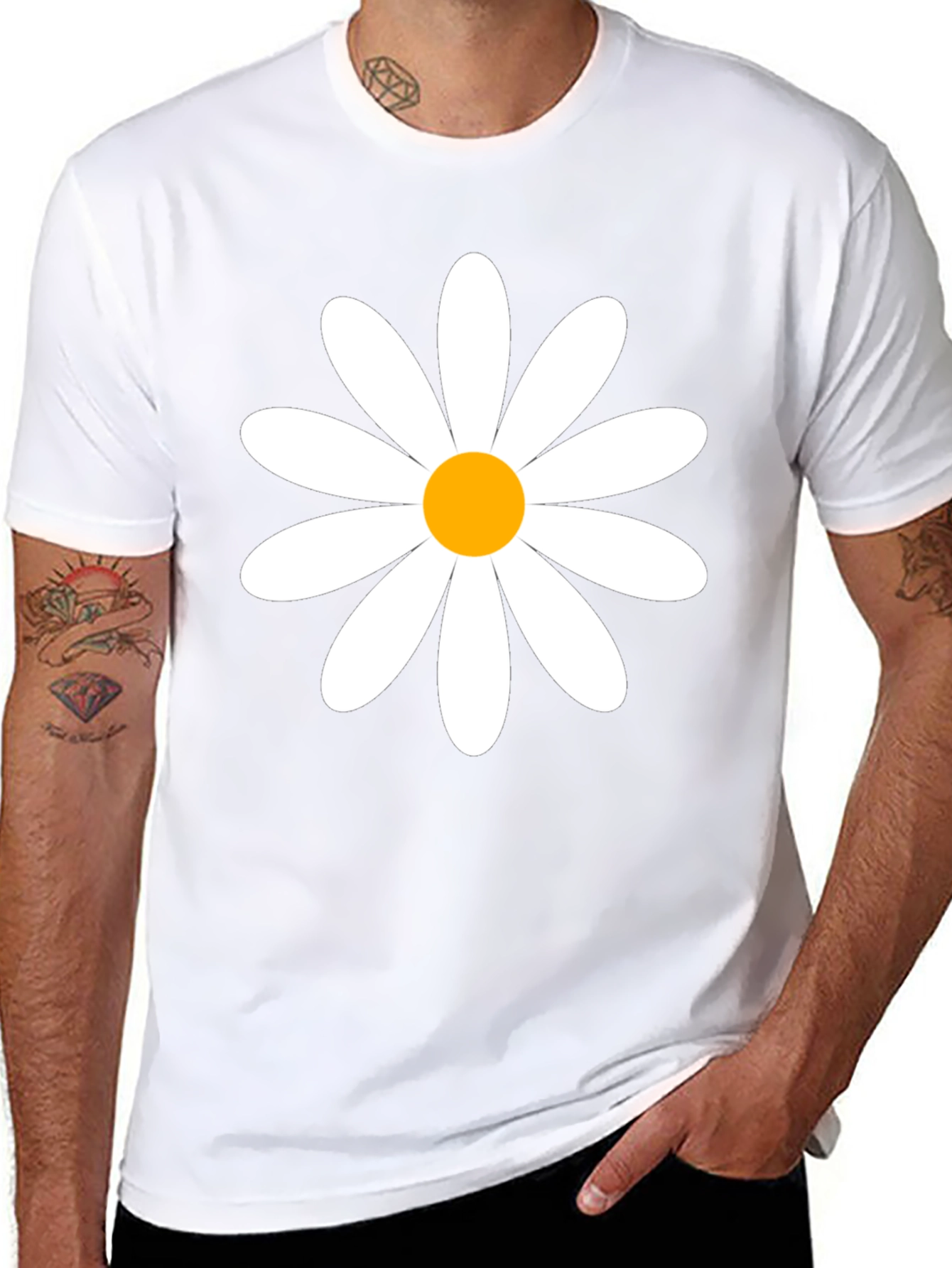 Daisy Flower Graphic Tee - Black Cotton T-Shirt