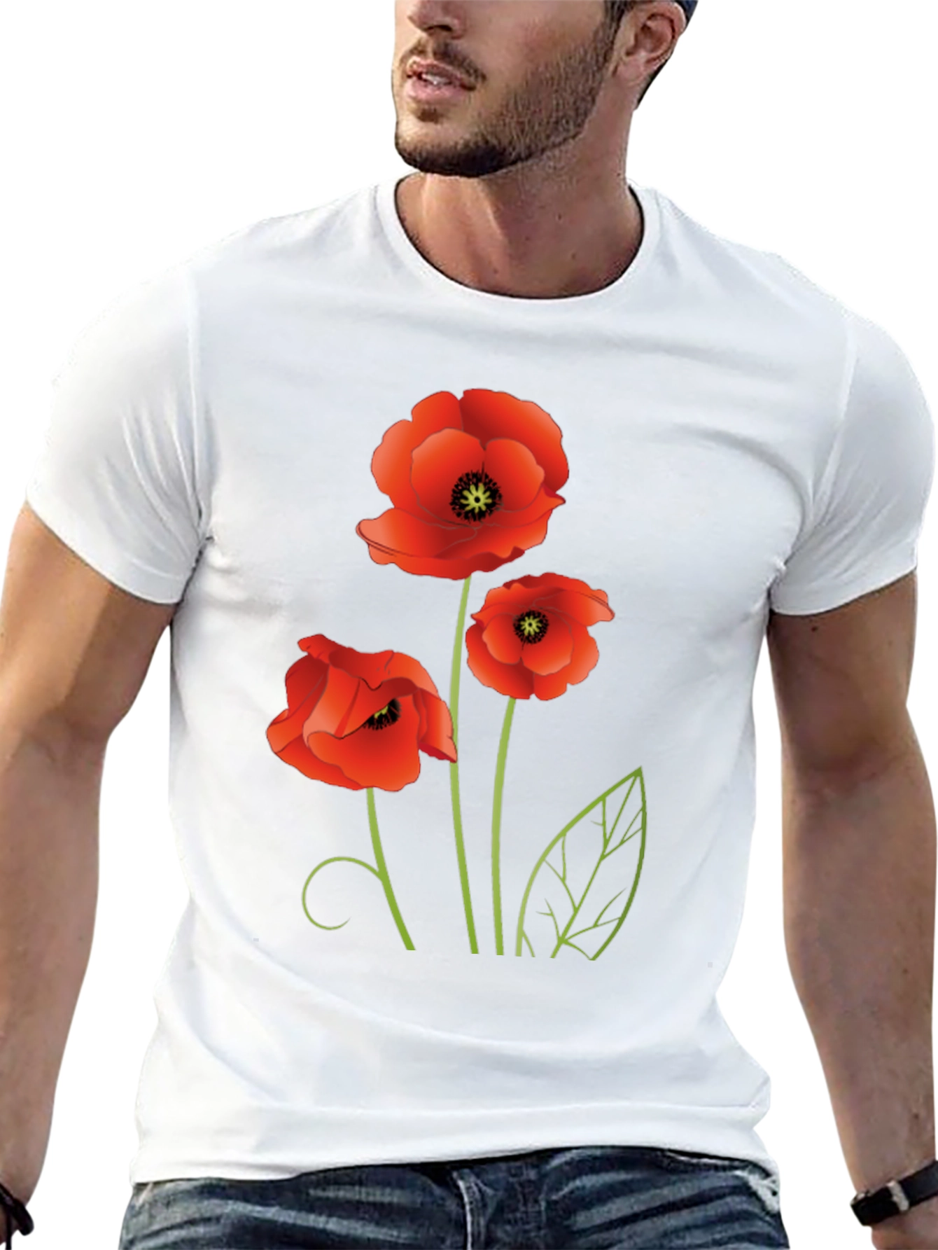 Poppy Flower Graphic Black T-Shirt