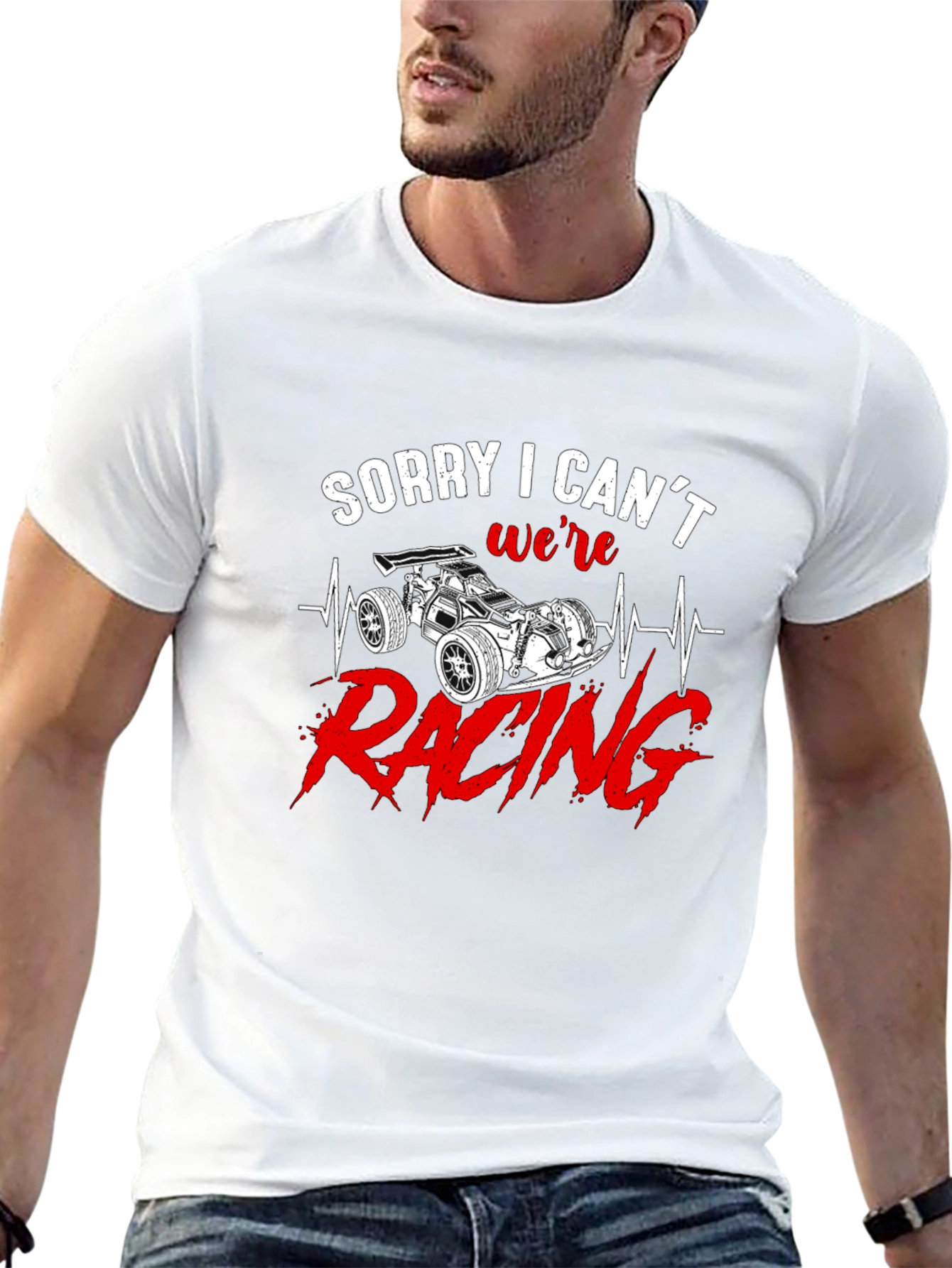 Sorry I Cant Were Racing Black Graphic T-Shirt