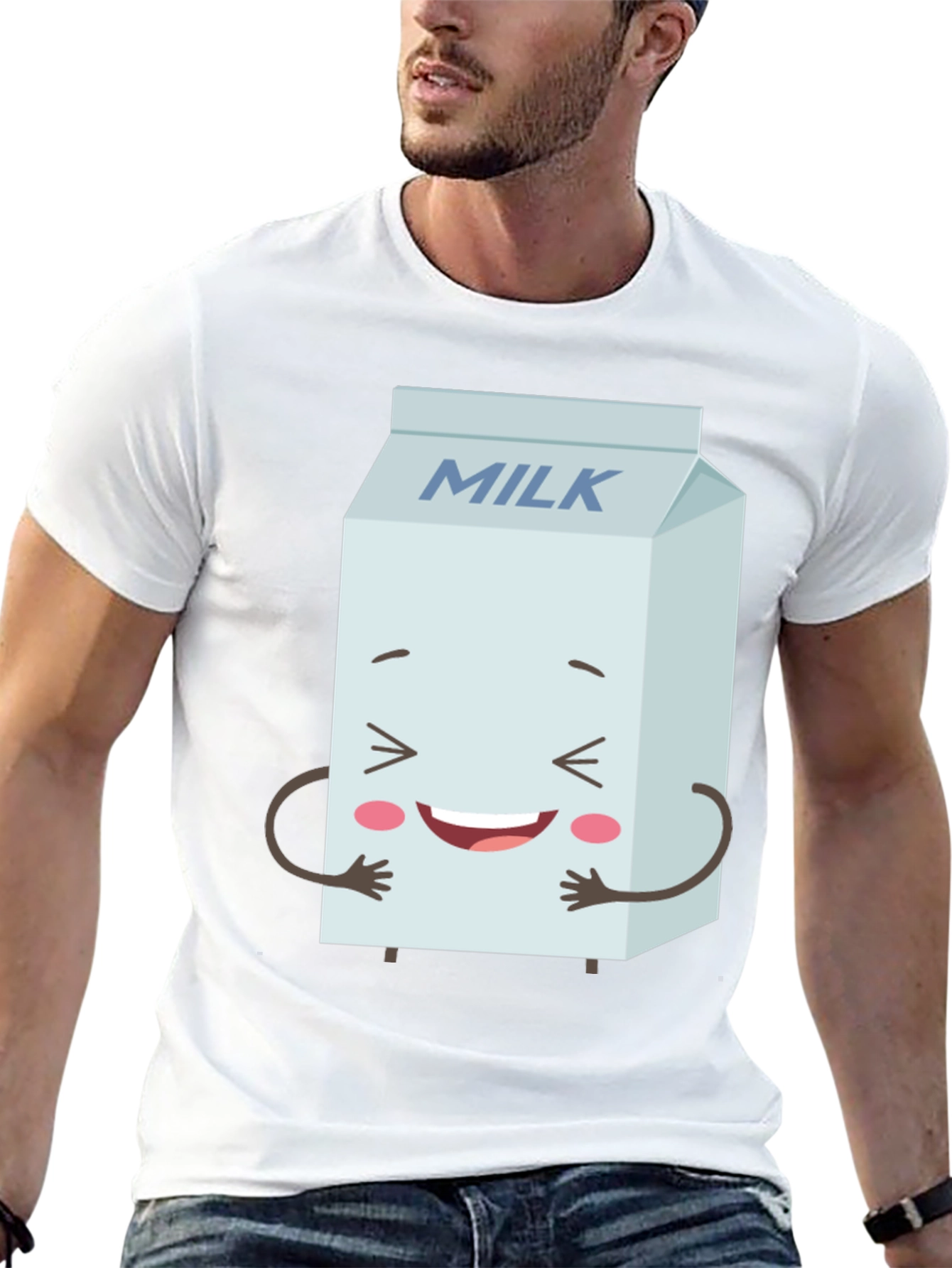 Funny Milk Carton Graphic Tee - Black Crewneck T-Shirt